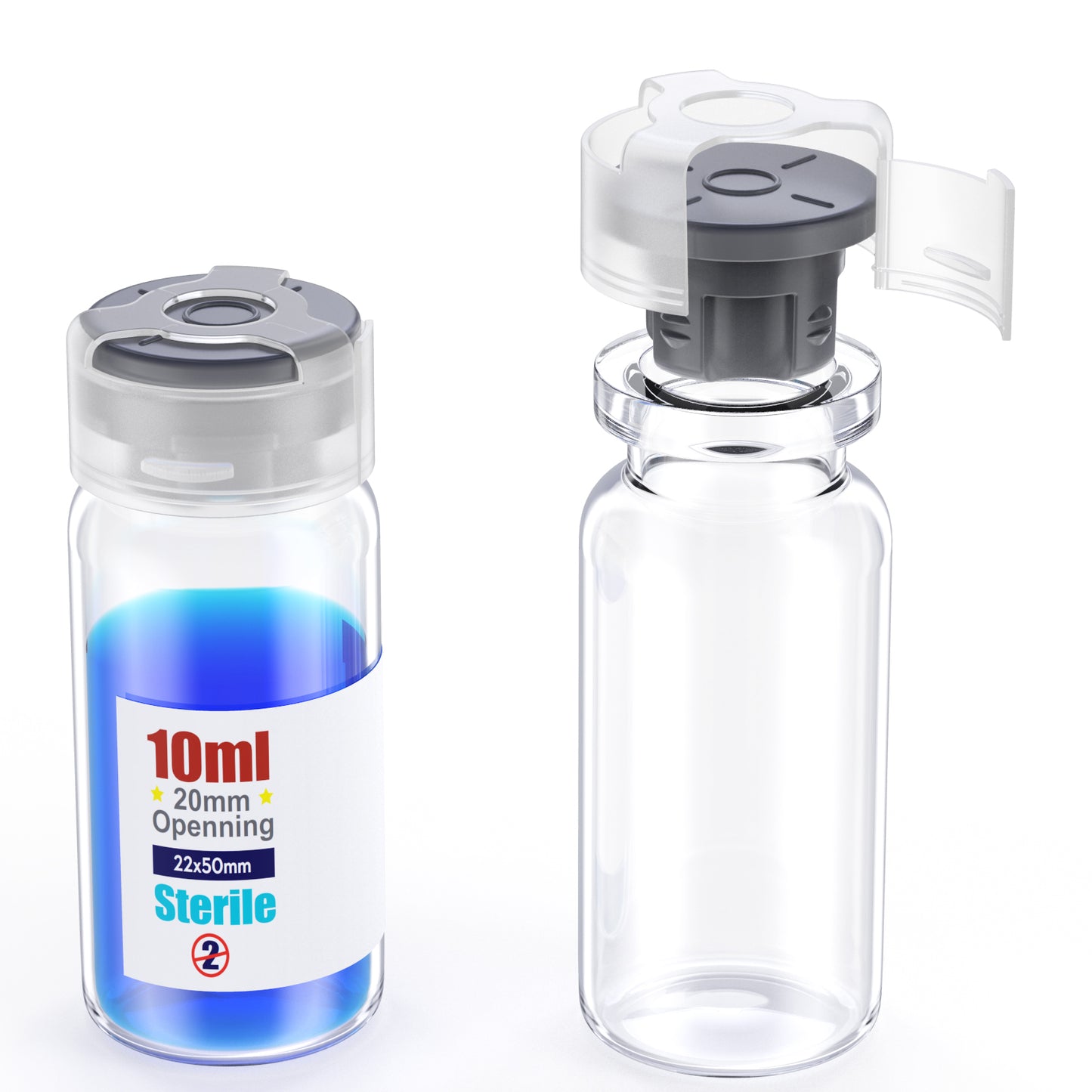 Sterile glass vials with locking cap and 13/20 mm Self Healing Injection Port,Buckle Borosilicate Glass vials Individually sterilized package
