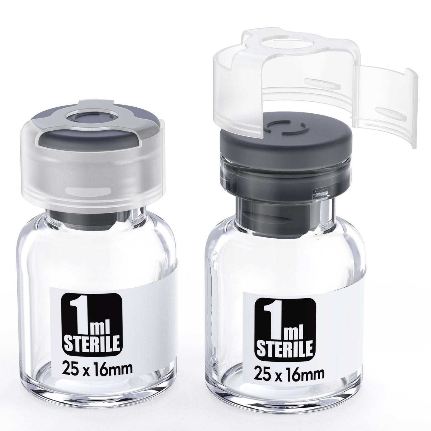 Sterile glass vials with locking cap and 13/20 mm Self Healing Injection Port,Buckle Borosilicate Glass vials Individually sterilized package