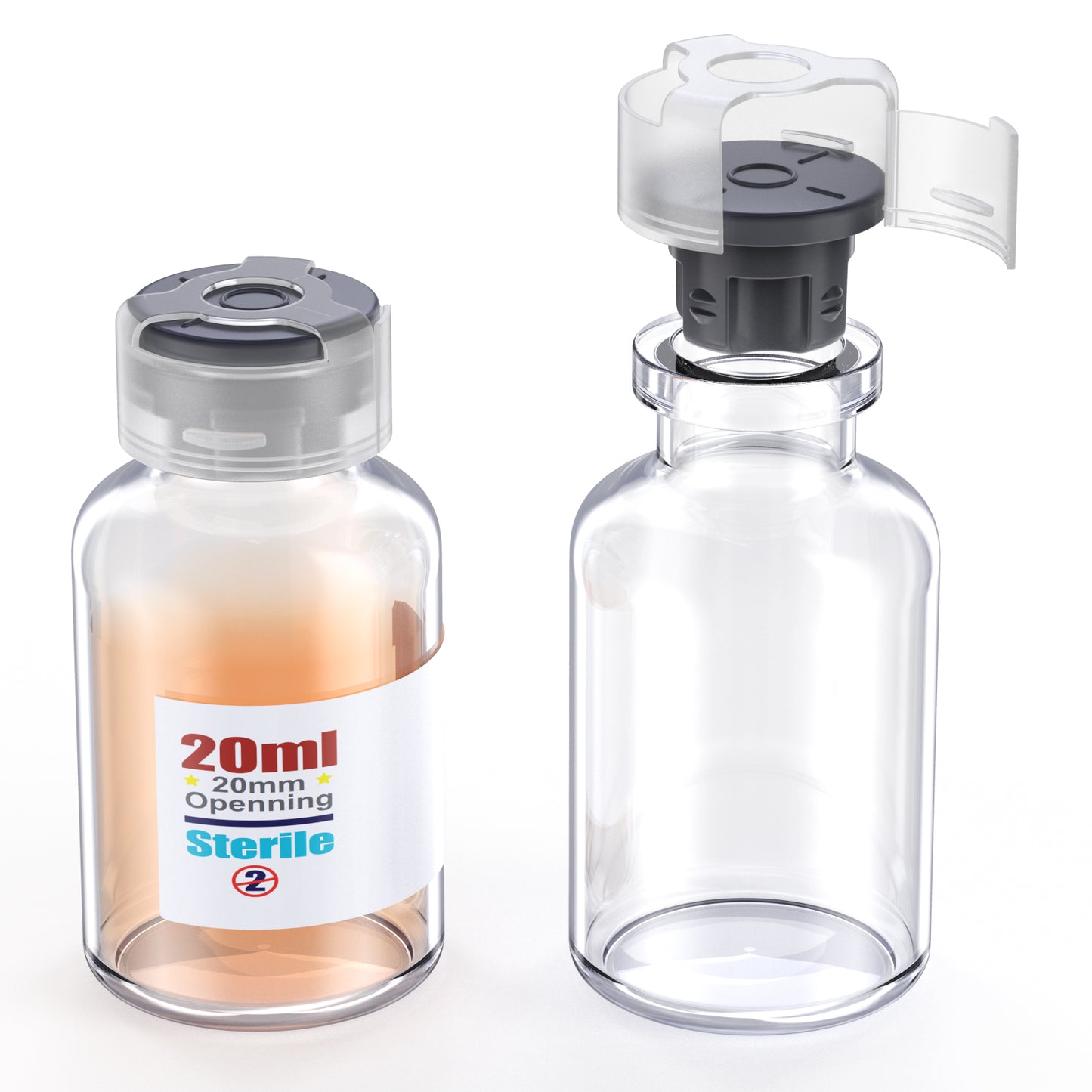 Sterile glass vials with locking cap and 13/20 mm Self Healing Injection Port,Buckle Borosilicate Glass vials Individually sterilized package