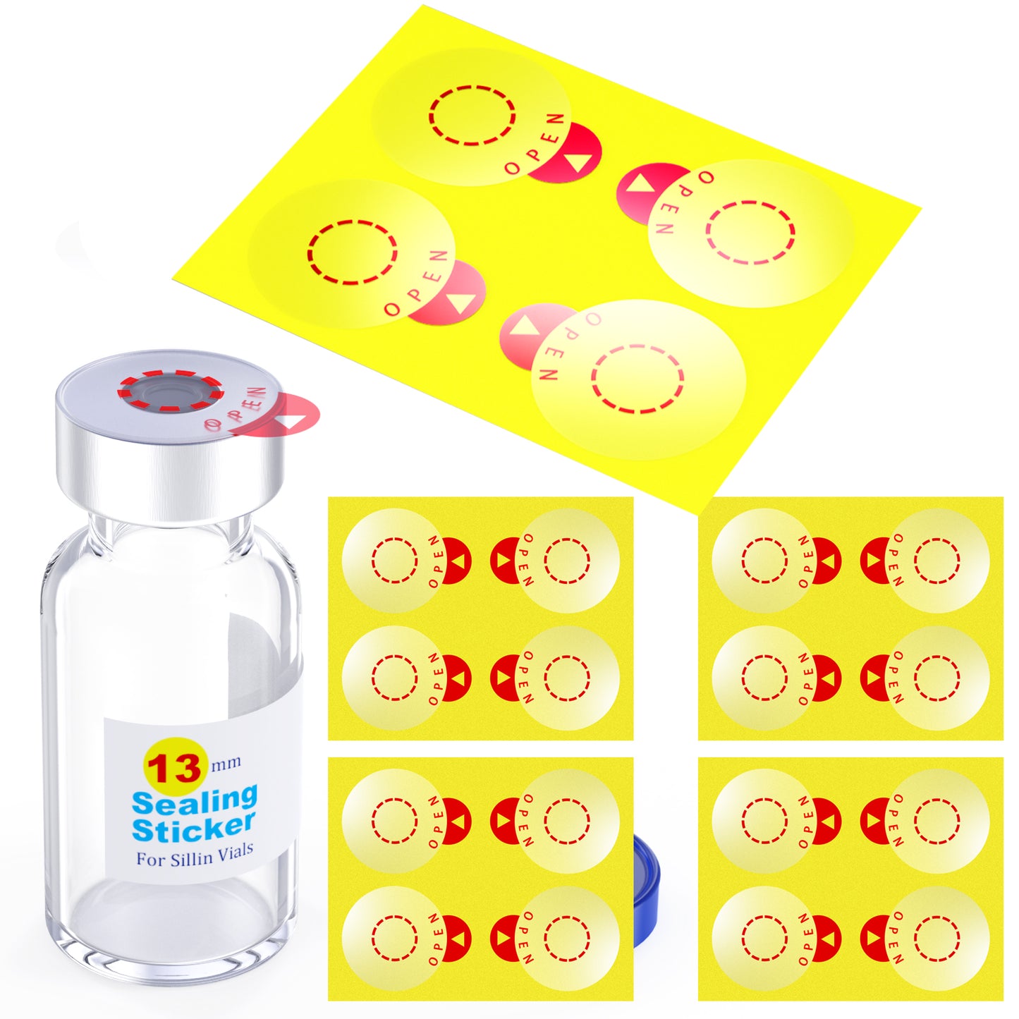 Laboratory Circle Sealing Sticker Self Adhesive Sealing Labels for 13mm /20 mm Aluminum Plastics Caps, Leak-Proof ,20pcs