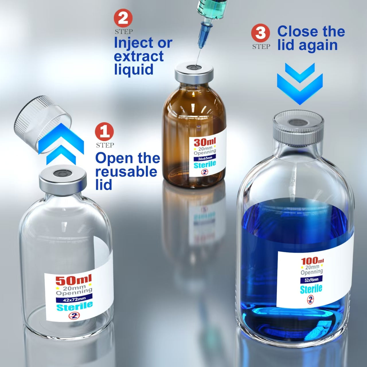 Sterile Empty Vials With Reuse Cap And 13 /20 mm Self Healing Injection Port,Buckle Glass Vials ,Sterile Package