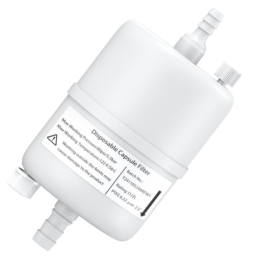 PTFE /PES Capsule Filters with Hose Barb for 1/4" to 3/8" Tube Sterile Filling Bell Filter Pore Size 0.22um Length 2.5" Individual Packaging,1/pk