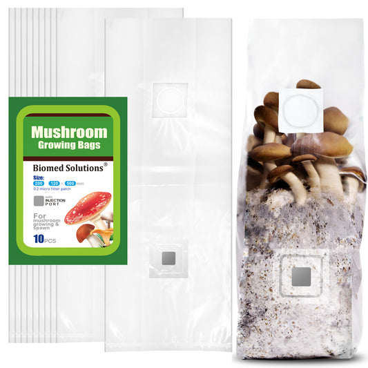 Mushroom Grow Bags with Injection Port and 0.2 Micron Gas Exchange Filter Patch, 6 Mil Polystyrene Grow Bag for Edible Mycelium Grain Cultivation