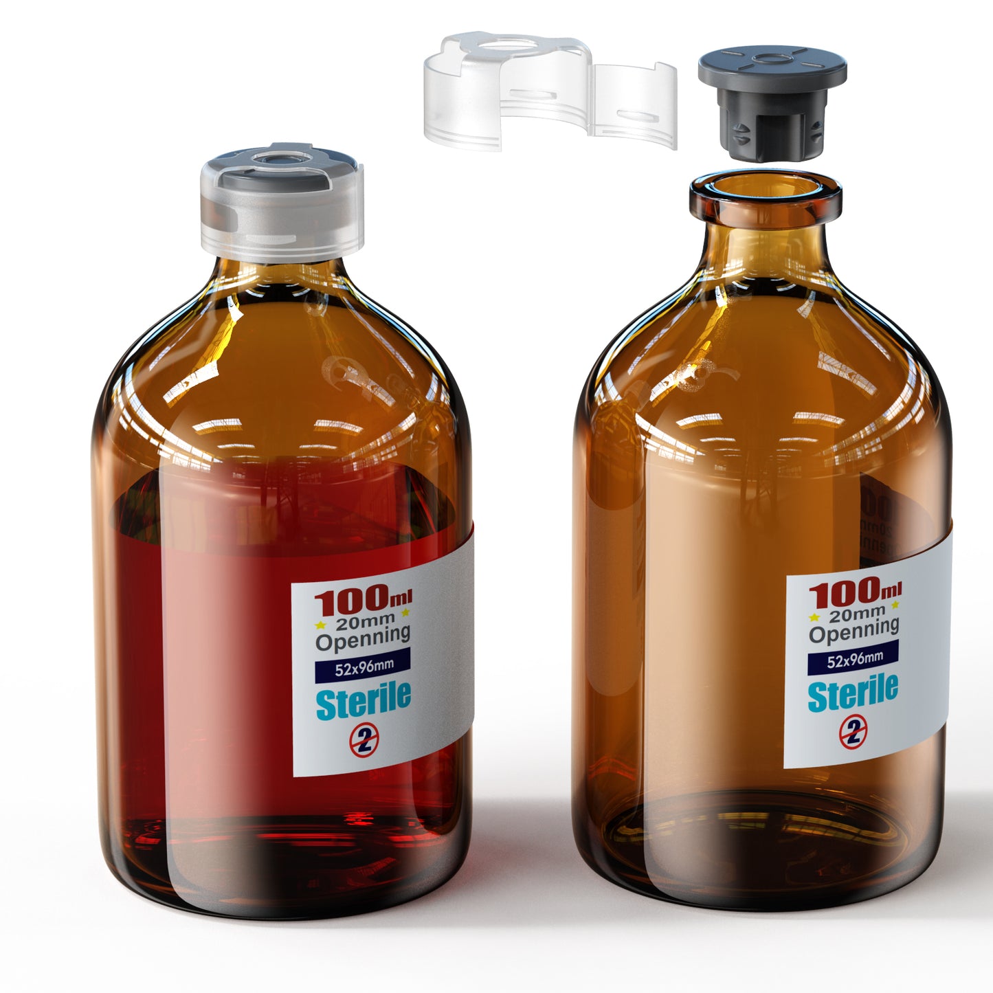 Sterile glass vials with locking cap and 13/20 mm Self Healing Injection Port,Buckle Borosilicate Glass vials Individually sterilized package