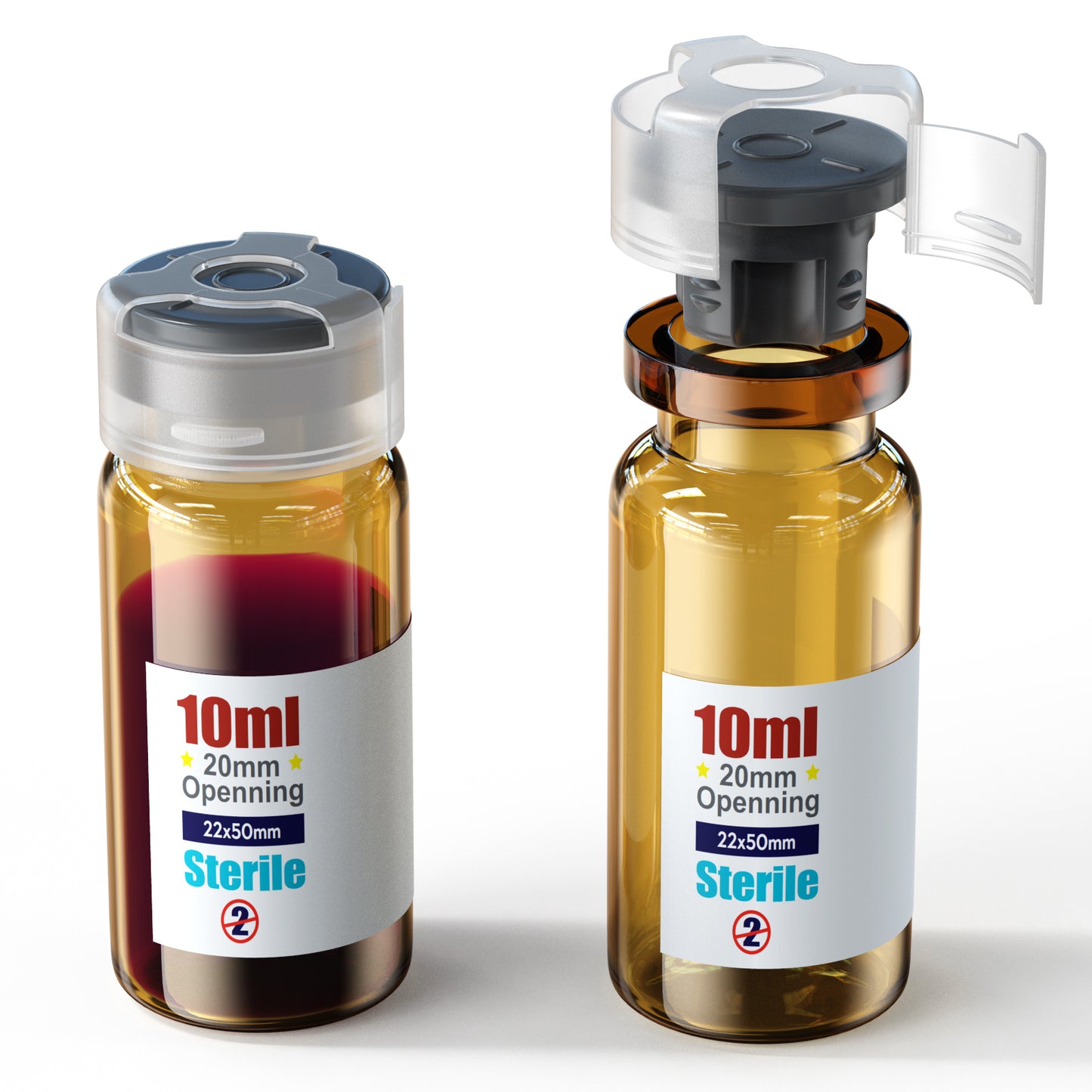 Sterile glass vials with locking cap and 13/20 mm Self Healing Injection Port,Buckle Borosilicate Glass vials Individually sterilized package