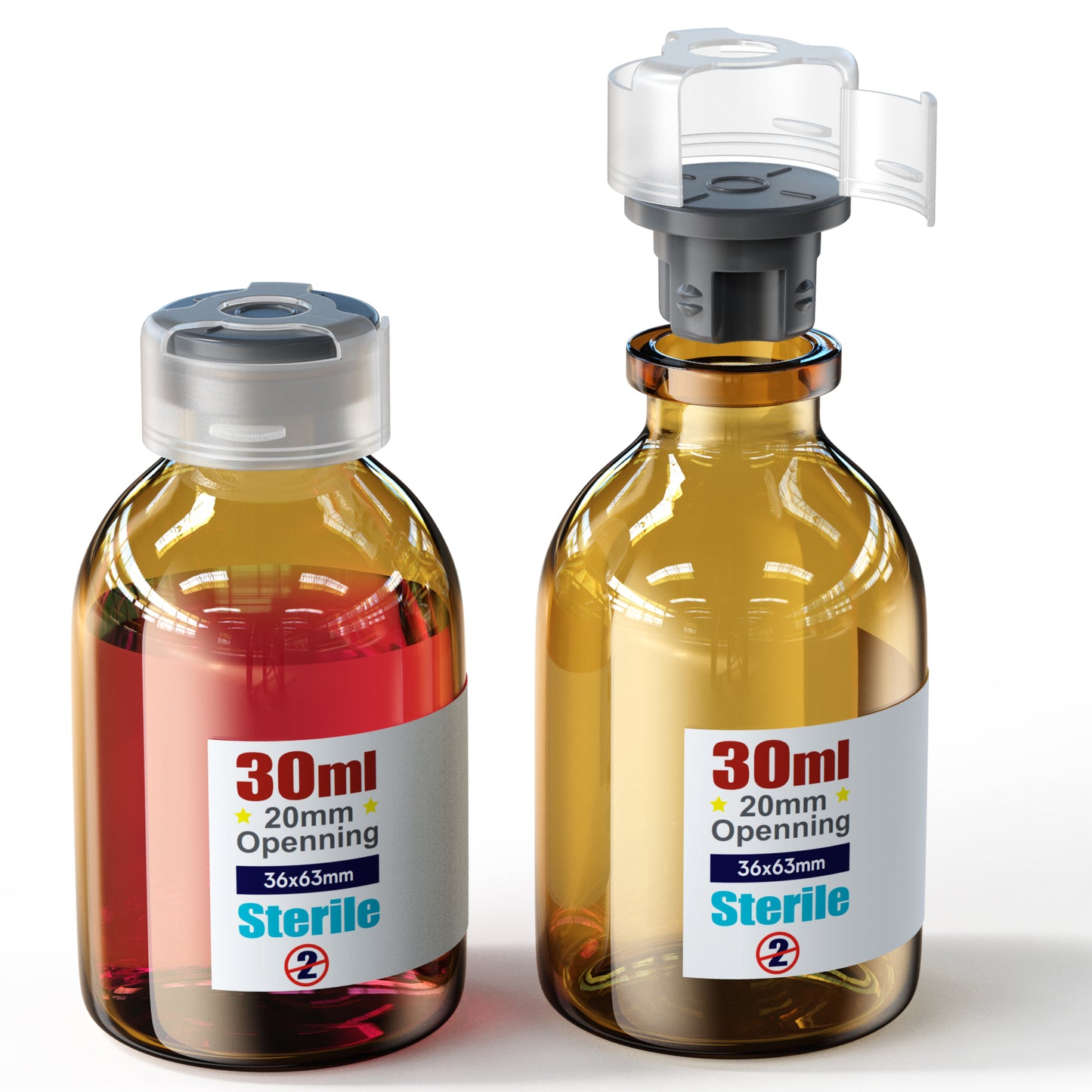 Sterile glass vials with locking cap and 13/20 mm Self Healing Injection Port,Buckle Borosilicate Glass vials Individually sterilized package