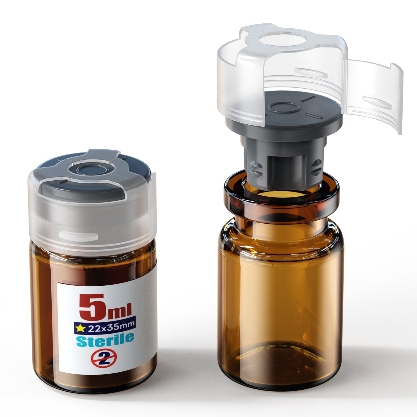 Sterile glass vials with locking cap and 13/20 mm Self Healing Injection Port,Buckle Borosilicate Glass vials Individually sterilized package