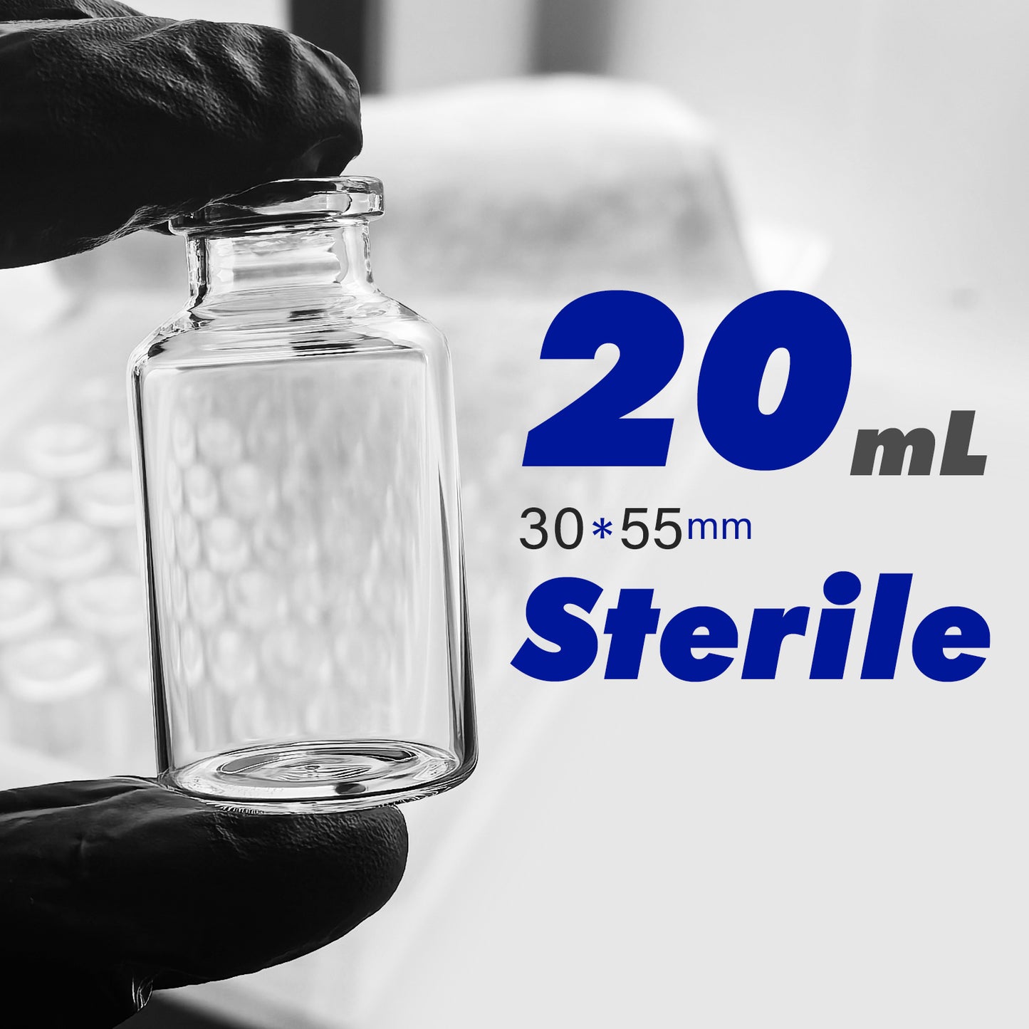 Sterile Glass Vials Made of Borosilicate Glass Lab Empty Bottle For Biology, Chemistry, Science Laboratories, 20ml Ready-to-Fill Vials Can Fit with Filling Nozzles, 30*55mm Pack of 60