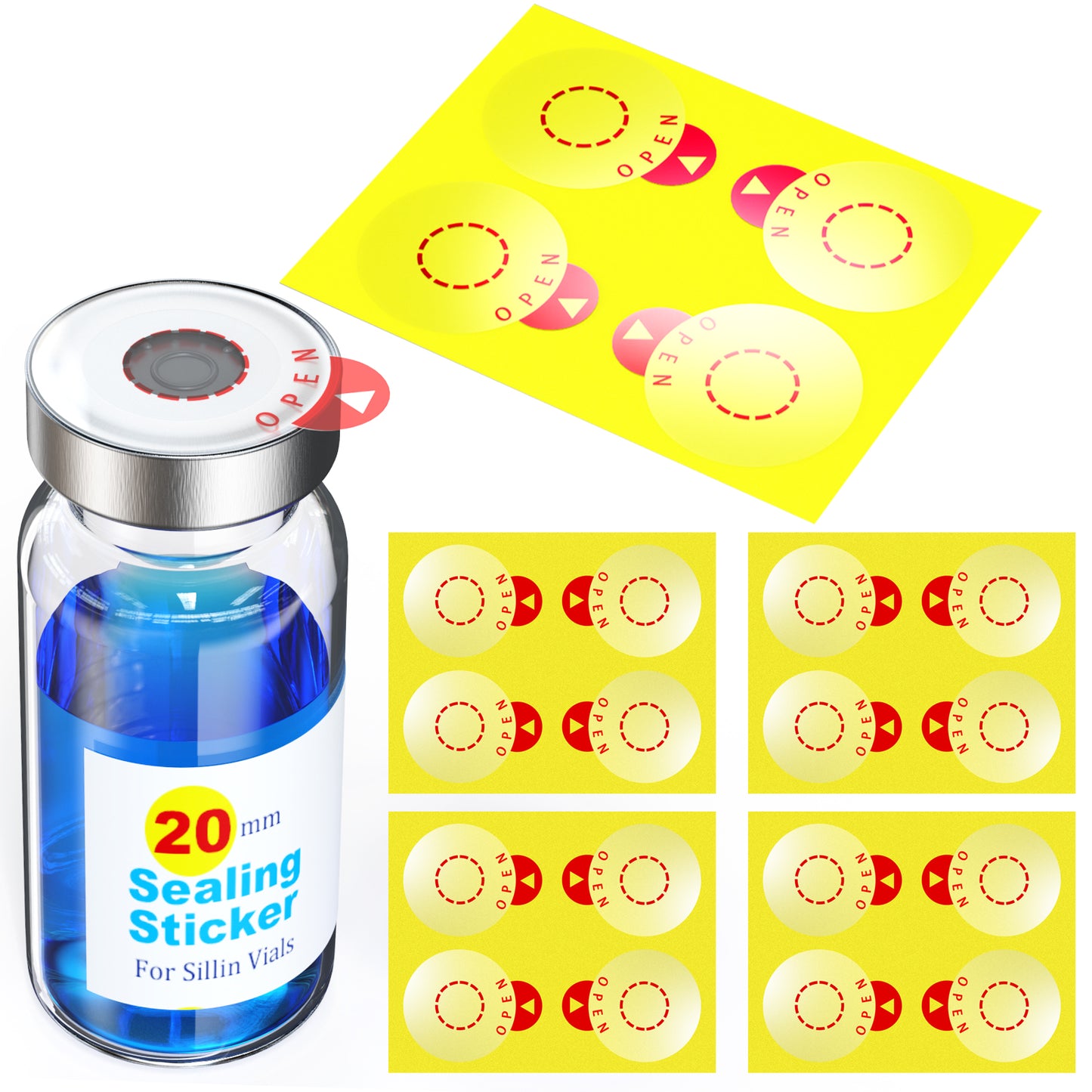 Laboratory Circle Sealing Sticker Self Adhesive Sealing Labels for 13mm /20 mm Aluminum Plastics Caps, Leak-Proof ,20pcs