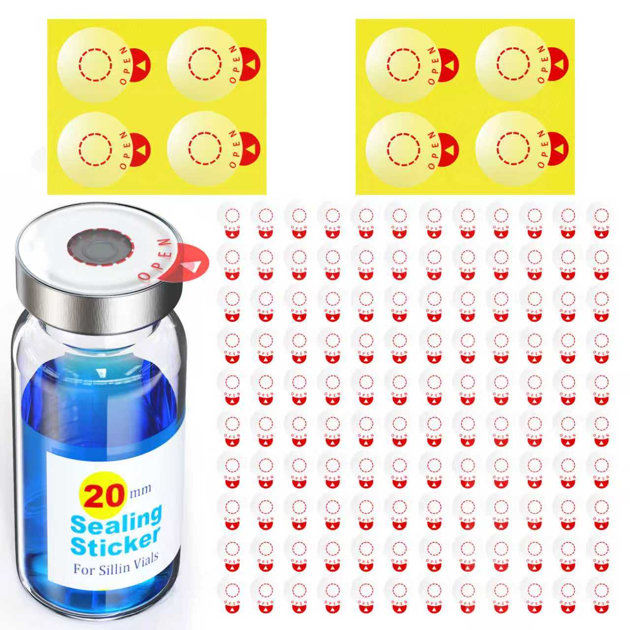 Laboratory Circle Sealing Sticker Self Adhesive Sealing Labels for 13mm /20 mm Aluminum Plastics Caps, Leak-Proof