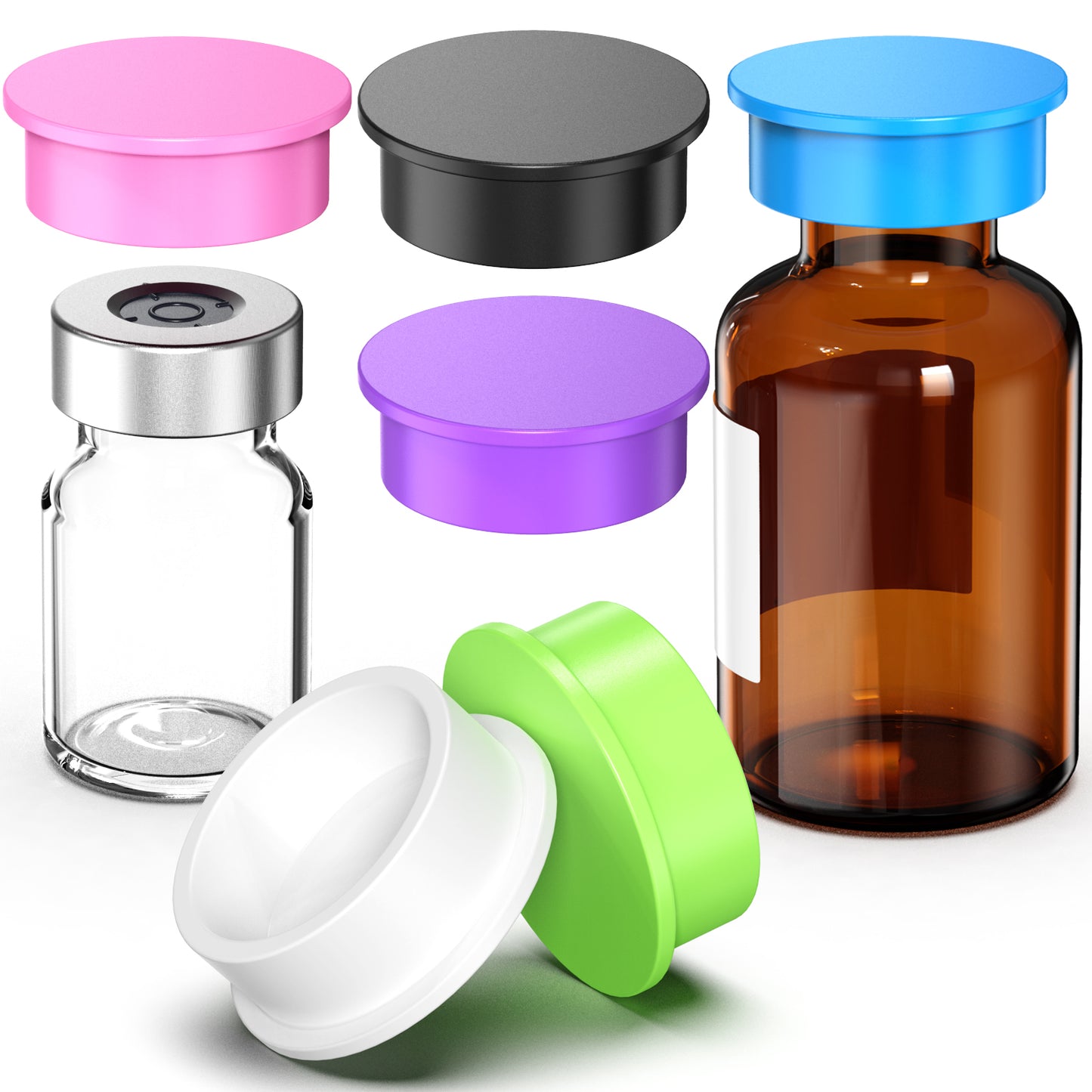 13mm /20mm Glass Vials Protective Caps, Reusable Silicone Vial Caps for Glass Bottle ,Leak Resistant Cover Fit 1 ml 2 ml 3 ml Vial, 6 Color,12pcs