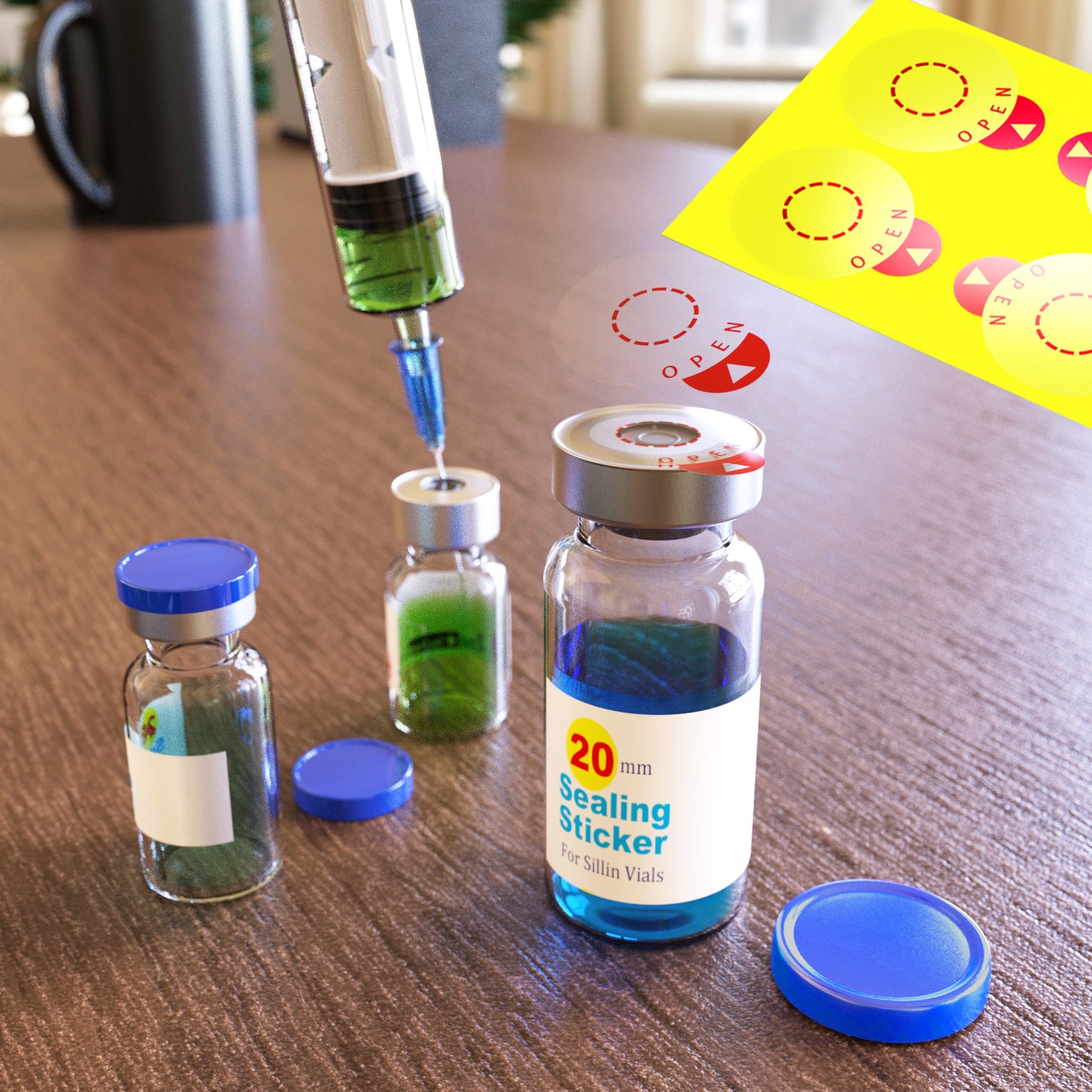 Laboratory Circle Sealing Sticker Self Adhesive Sealing Labels for 13mm /20 mm Aluminum Plastics Caps, Leak-Proof ,20pcs