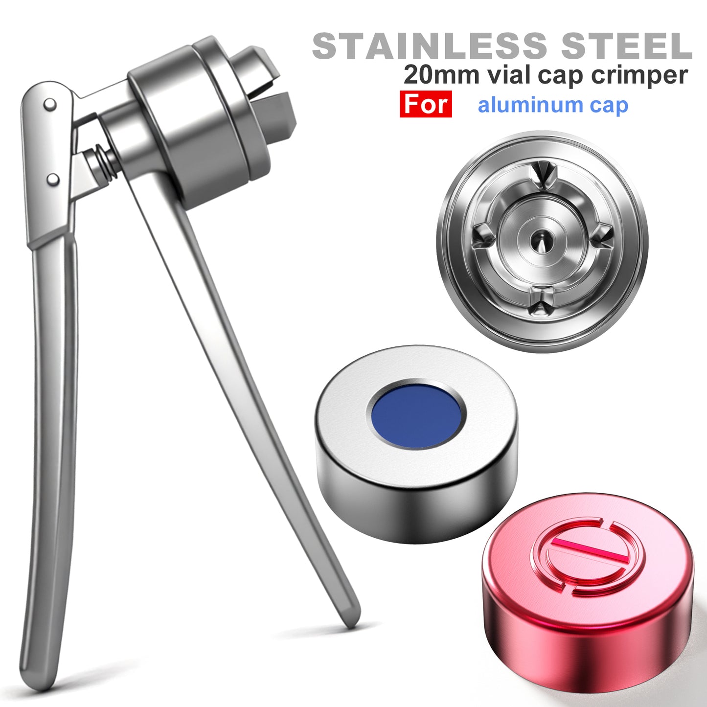 Stainless Steel Manual Vial Crimper Hand Sealing Machine for Crimping 20Mm Flip Off Caps for Aluminum Plastic