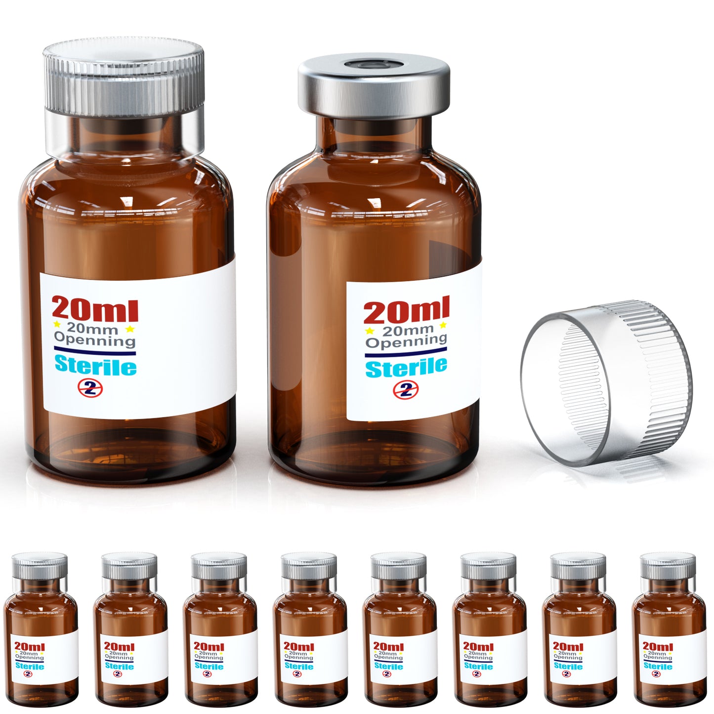 Sterile Empty Vials With Reuse Cap And 13 /20 mm Self Healing Injection Port,Buckle Glass Vials ,Sterile Package