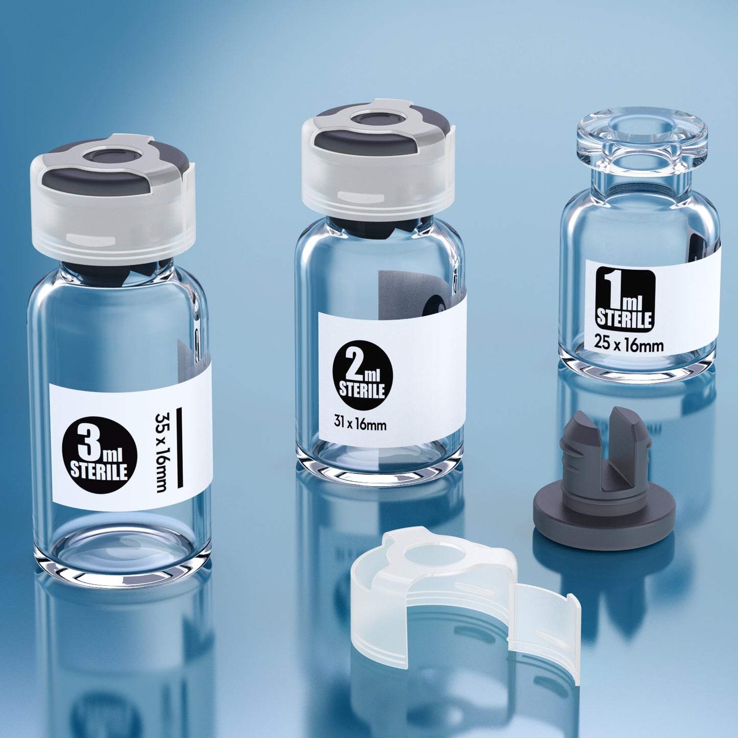 Sterile glass vials with locking cap and 13/20 mm Self Healing Injection Port,Buckle Borosilicate Glass vials Individually sterilized package