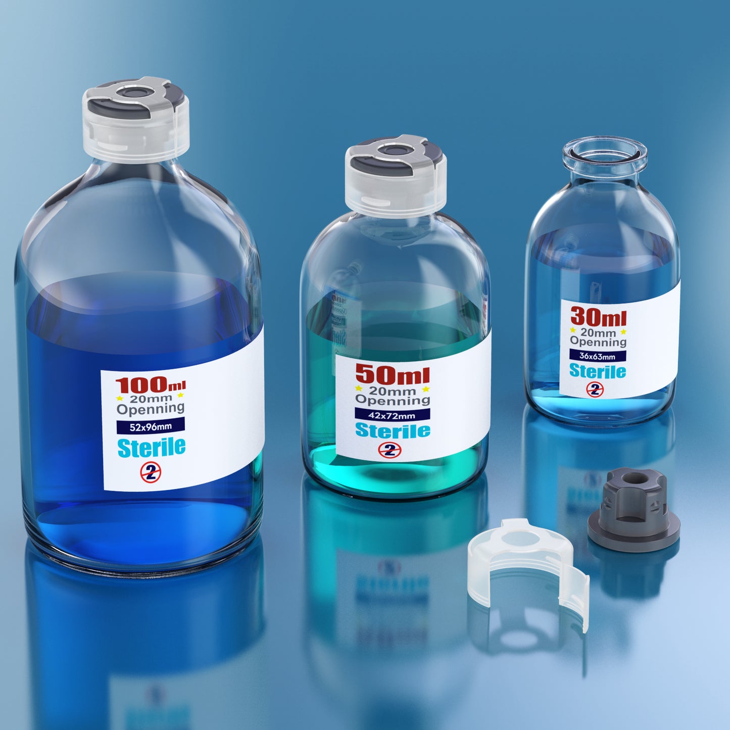 Sterile glass vials with locking cap and 13/20 mm Self Healing Injection Port,Buckle Borosilicate Glass vials Individually sterilized package