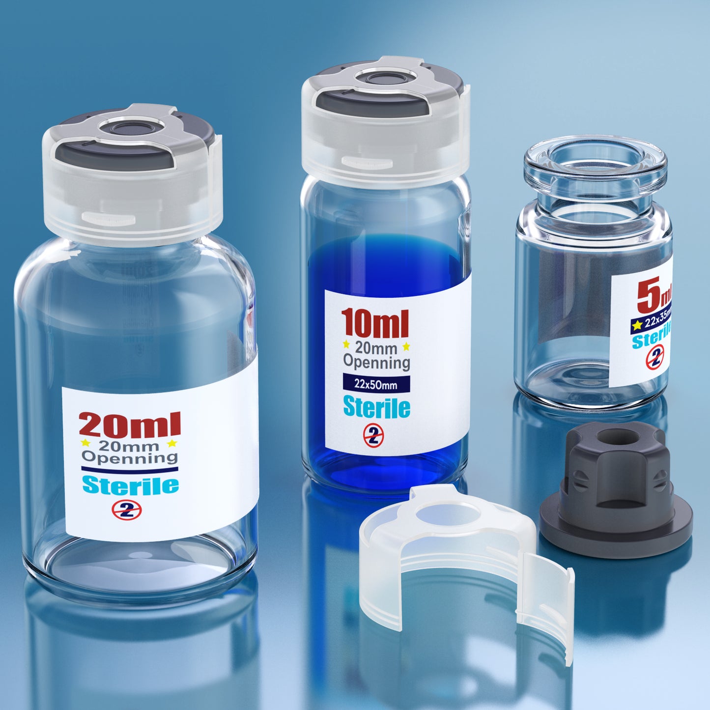 Sterile glass vials with locking cap and 13/20 mm Self Healing Injection Port,Buckle Borosilicate Glass vials Individually sterilized package