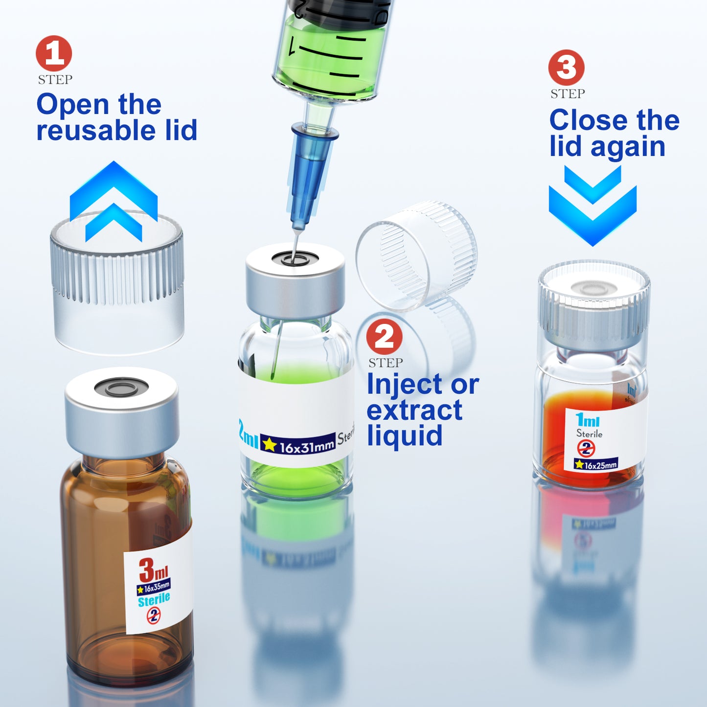 Sterile Empty Vials With Reuse Cap And 13 /20 mm Self Healing Injection Port,Buckle Glass Vials ,Sterile Package