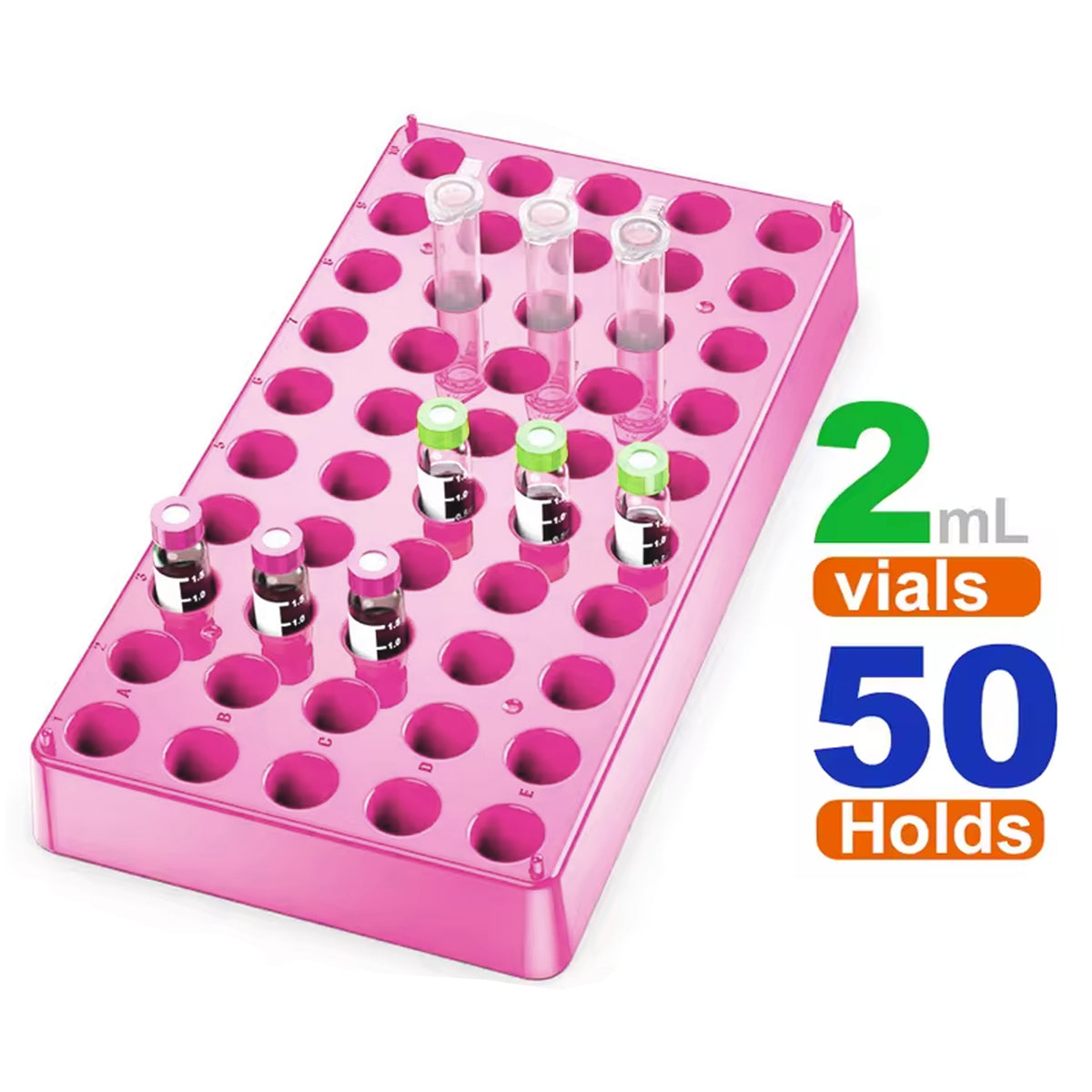 2 Pack Plastc Vial Rack 50 Holds Diameter 12mm 1.5/2ml Vials Centrifuge Tube Racks Stackable Lab Supplies by Ks-Tek