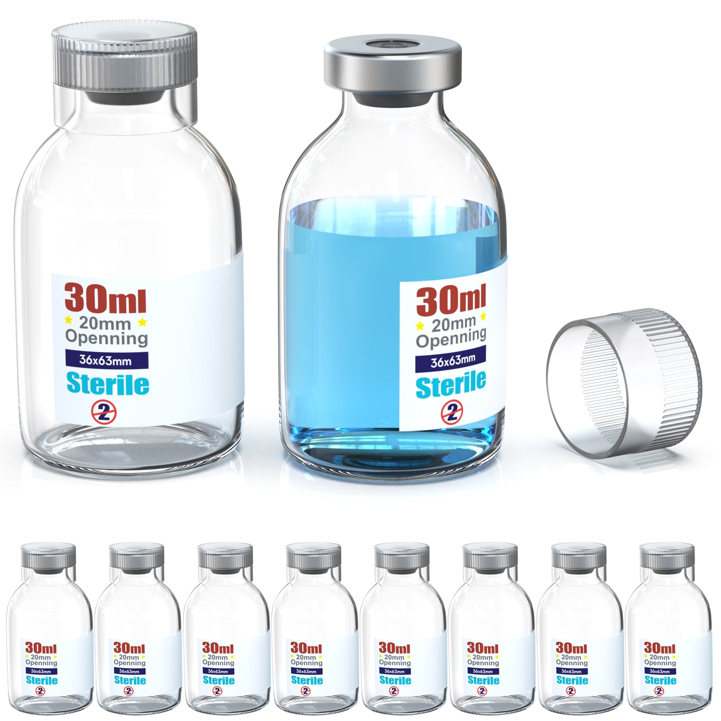 Sterile Empty Vials With Reuse Cap And 13 /20 mm Self Healing Injection Port,Buckle Glass Vials ,Sterile Package