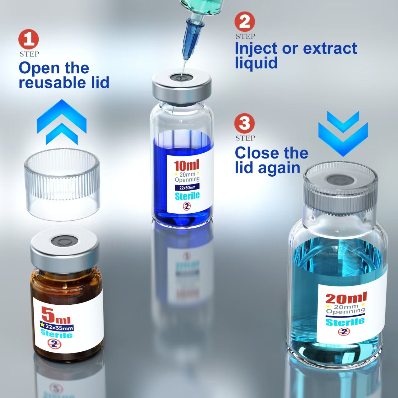 Sterile Empty Vials With Reuse Cap And 13 /20 mm Self Healing Injection Port,Buckle Glass Vials ,Sterile Package