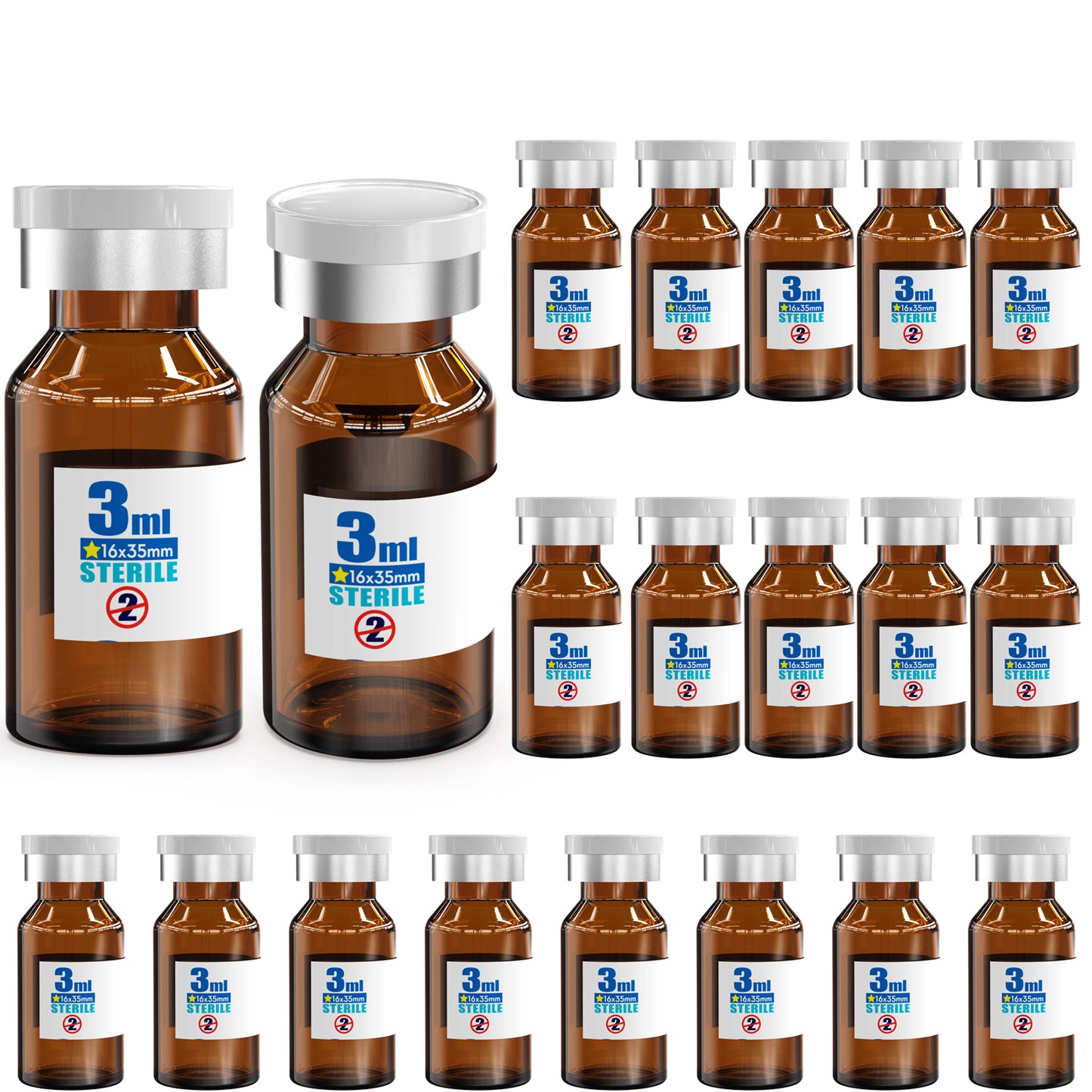 500 pcs 3ml amber vials with rubber stopper and withe aluminum plastics caps,sealed