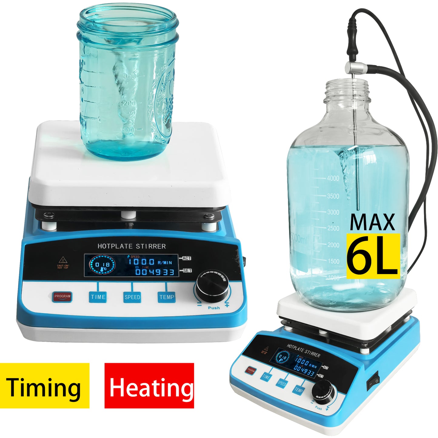 Magnetic Hotplate Stirrer 100 -2000 RPM Heating Power Hot Plate Stirrer with Casting Aluminum and Ceramic Spraying Hot Plate ,Heating Power Max 300 °C ,500W,6L