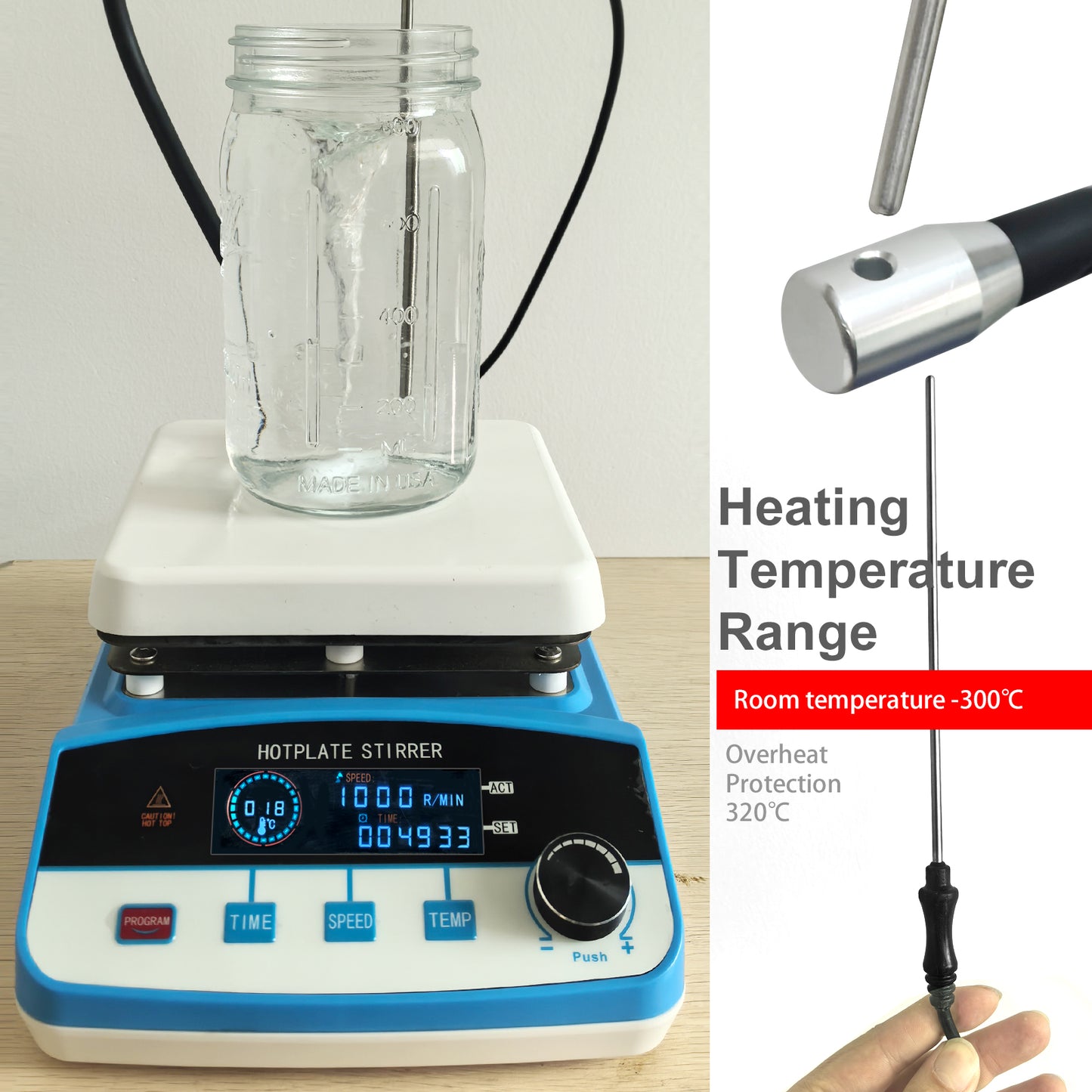 Magnetic Hotplate Stirrer 100 -2000 RPM Heating Power Hot Plate Stirrer with Casting Aluminum and Ceramic Spraying Hot Plate ,Heating Power Max 300 °C ,500W,6L