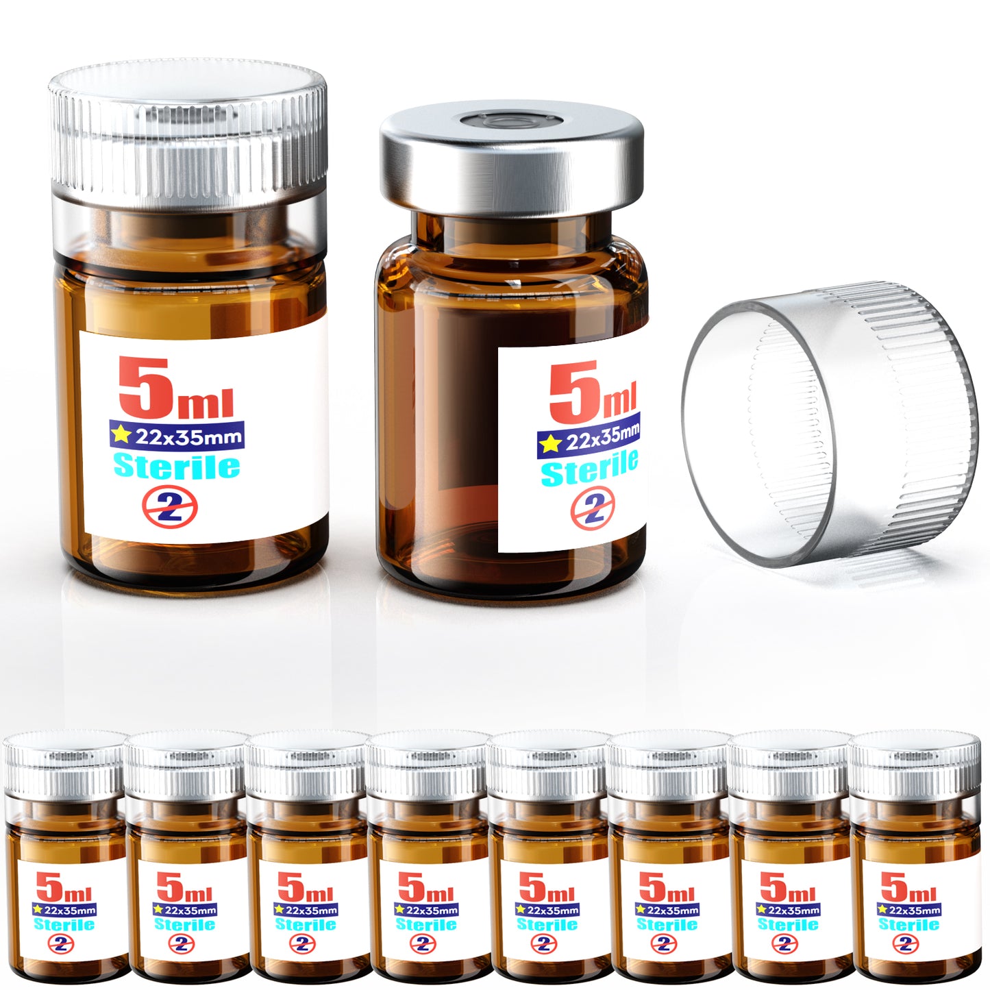 Sterile Empty Vials With Reuse Cap And 13 /20 mm Self Healing Injection Port,Buckle Glass Vials ,Sterile Package