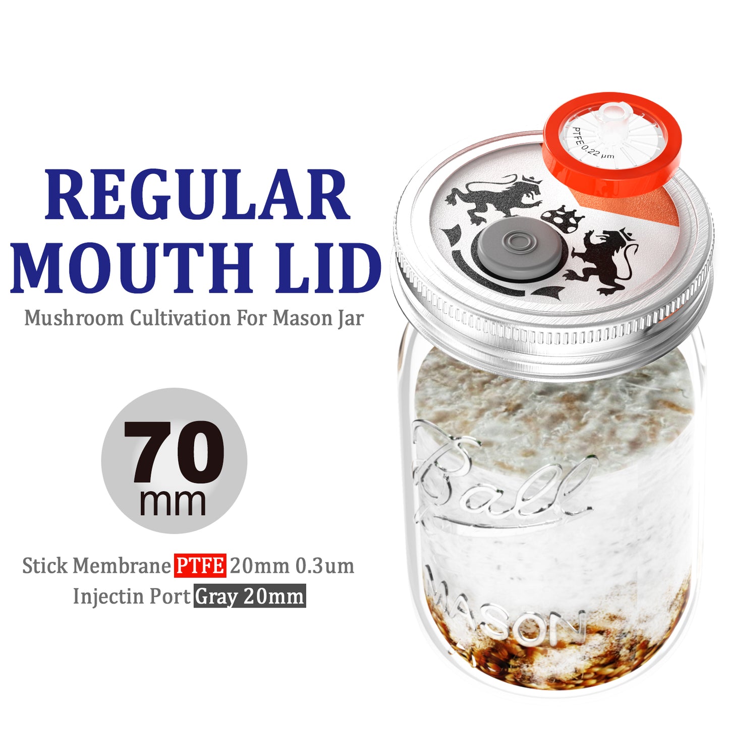 Mushroom Jar Liquid Culture Lid Regular/Wide Mouth Split-type Grain Spawn Cultivation Mason Jar Lid with Split Cartoon Lid PTFE Membrane & Self Healing Injection Ports For Mushroom