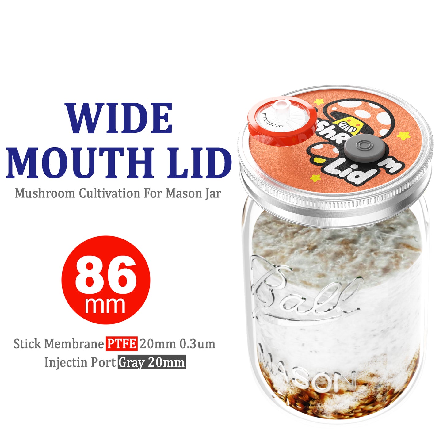 Mushroom Jar Liquid Culture Lid Regular/Wide Mouth Split-type Grain Spawn Cultivation Mason Jar Lid with Split Cartoon Lid PTFE Membrane & Self Healing Injection Ports For Mushroom