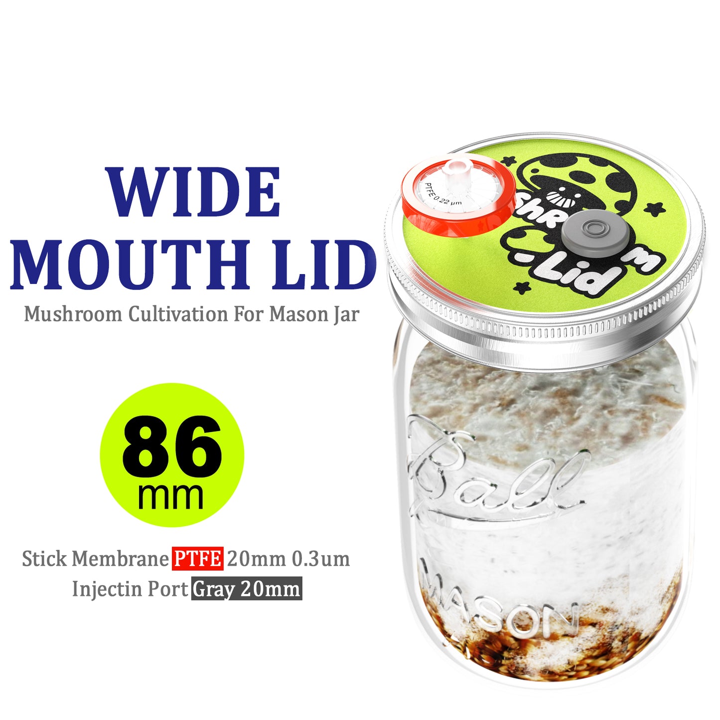 Mushroom Jar Liquid Culture Lid Regular/Wide Mouth Split-type Grain Spawn Cultivation Mason Jar Lid with Split Cartoon Lid PTFE Membrane & Self Healing Injection Ports For Mushroom