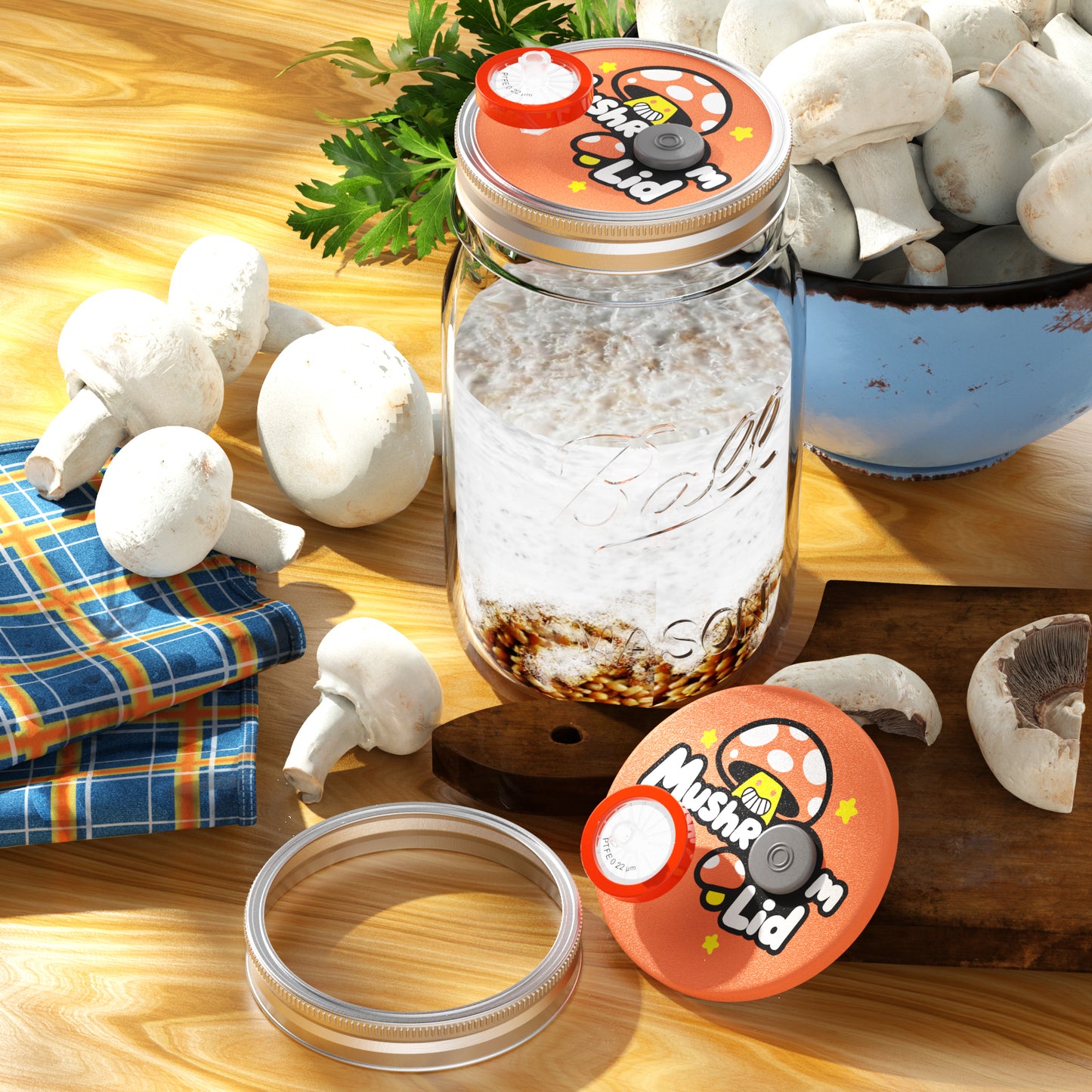 Mushroom Jar Liquid Culture Lid Regular/Wide Mouth Split-type Grain Spawn Cultivation Mason Jar Lid with Split Cartoon Lid PTFE Membrane & Self Healing Injection Ports For Mushroom