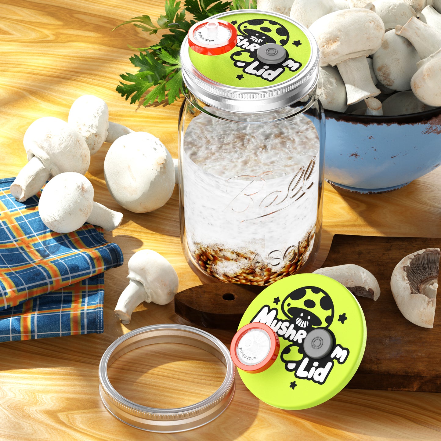 Mushroom Jar Liquid Culture Lid Regular/Wide Mouth Split-type Grain Spawn Cultivation Mason Jar Lid with Split Cartoon Lid PTFE Membrane & Self Healing Injection Ports For Mushroom