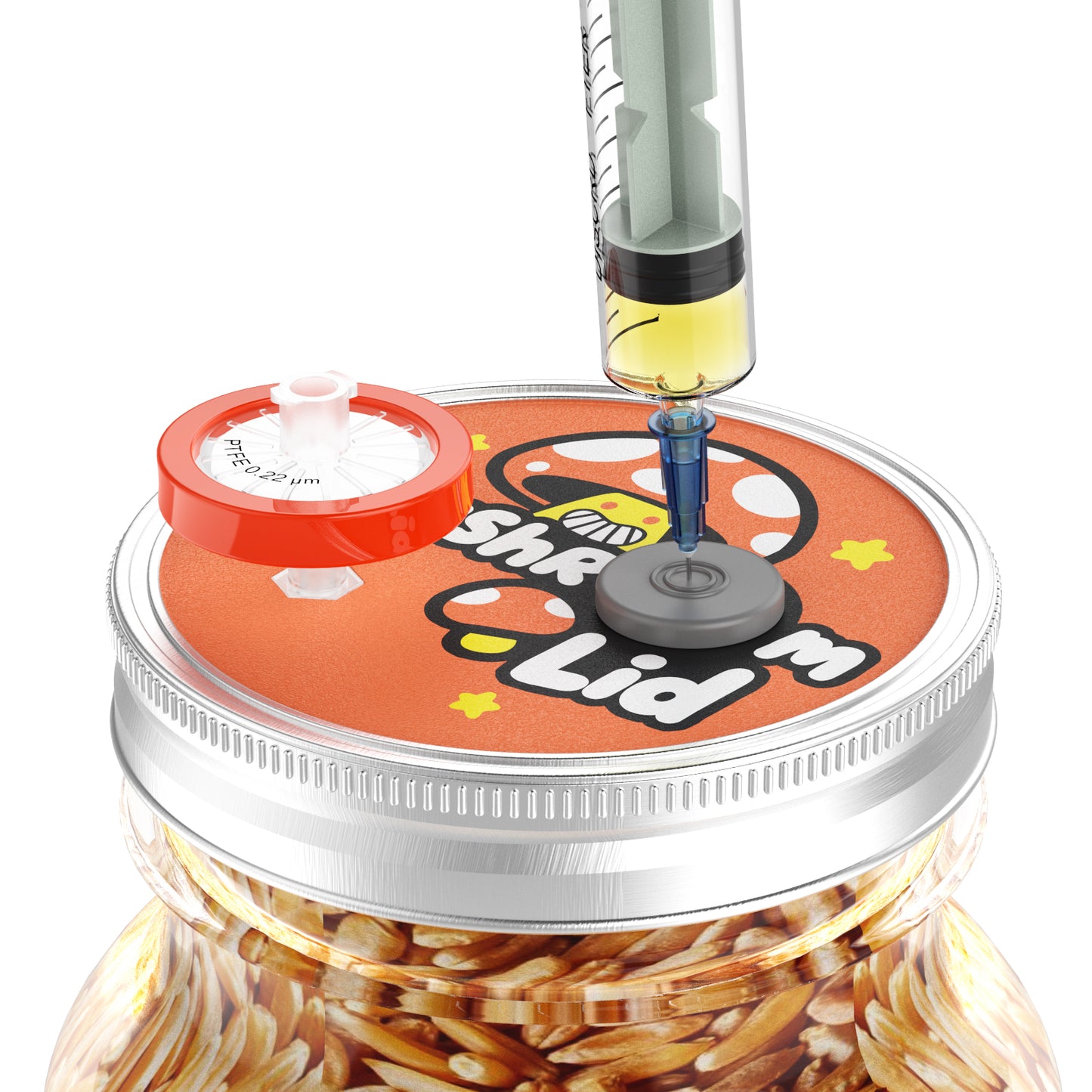 Mushroom Jar Liquid Culture Lid Regular/Wide Mouth Split-type Grain Spawn Cultivation Mason Jar Lid with Split Cartoon Lid PTFE Membrane & Self Healing Injection Ports For Mushroom