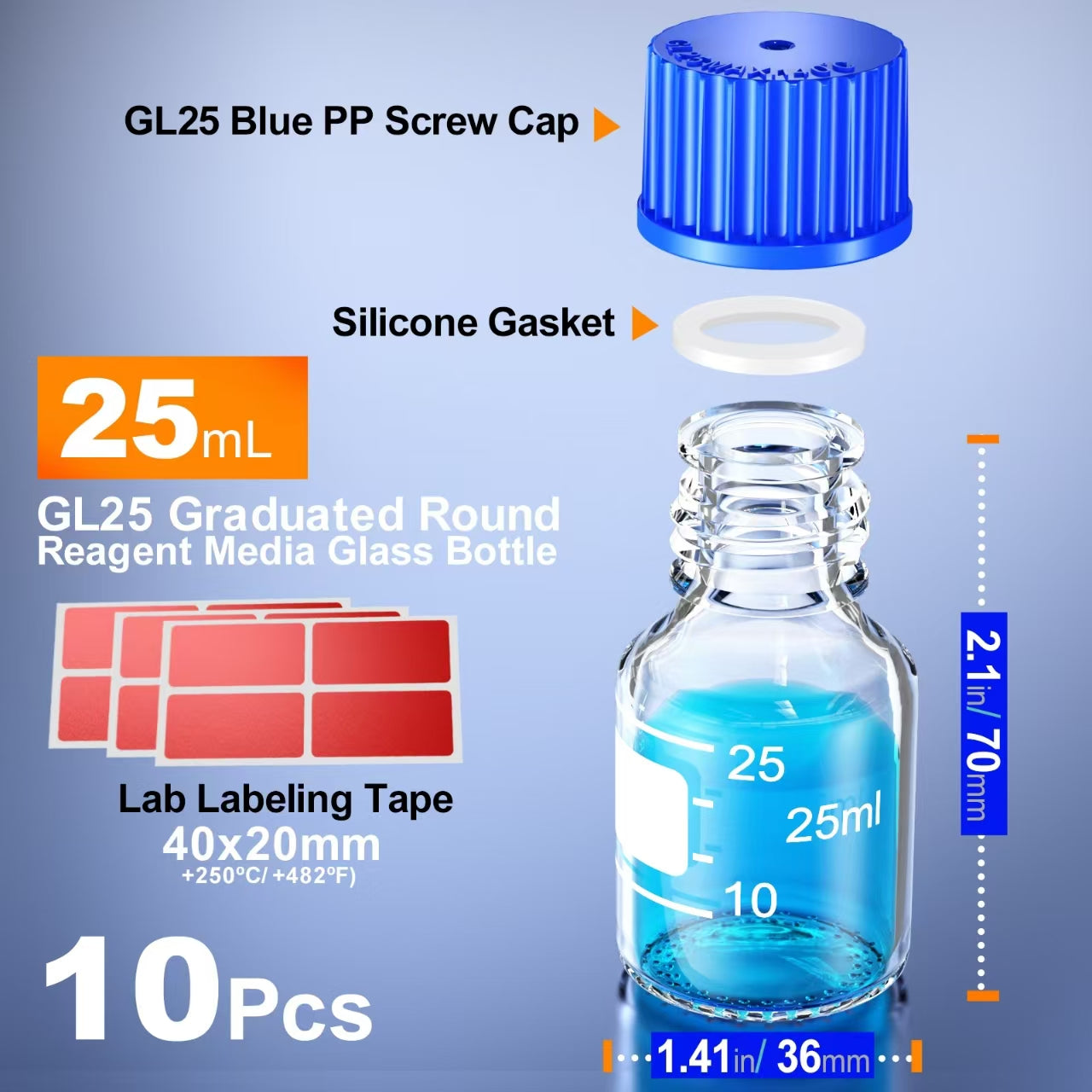 GL45 GL32 GL25 Round Media Storage Bottles Storage Glass Bottle with Blue Screw Cap 25ml 50ml 100ml 250ml 500ml 1000ml by ks-tek
