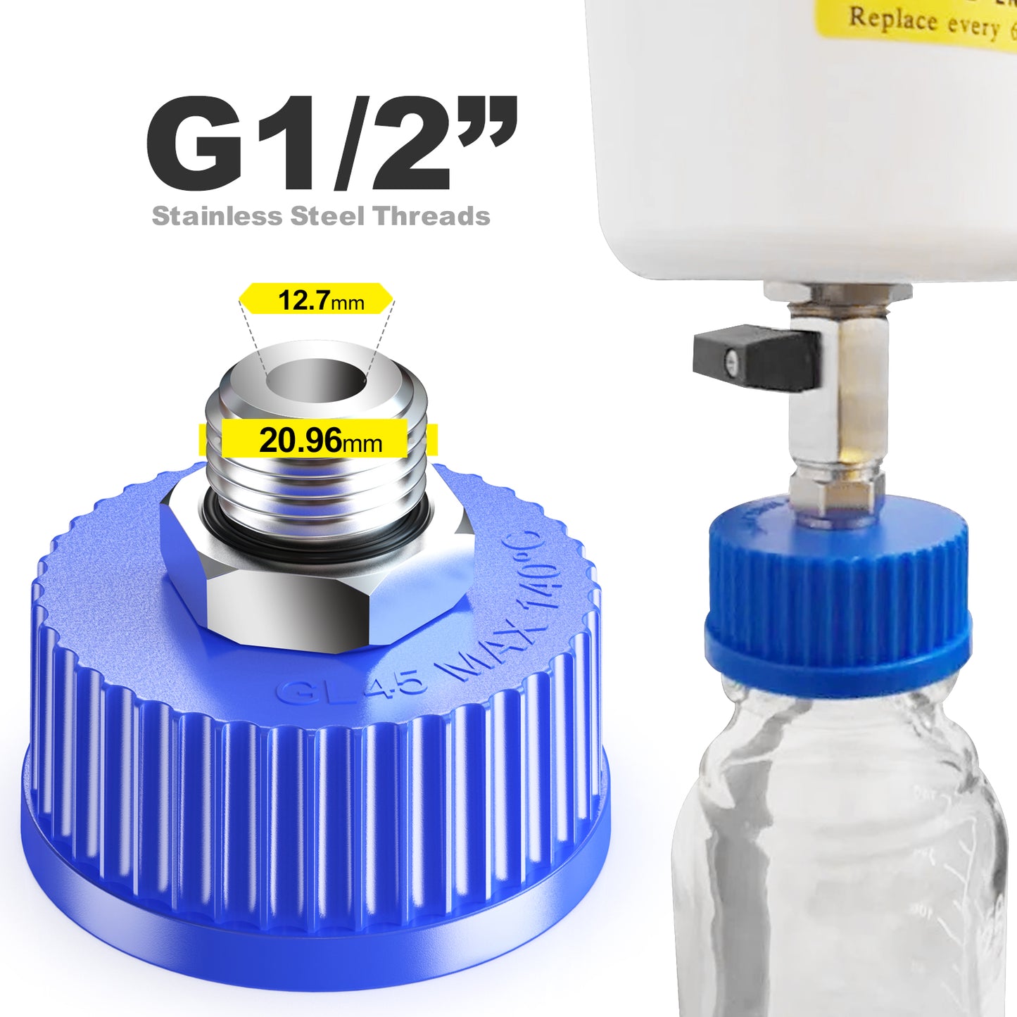 GL45 Liquid Media Cap with 1/2” G / 1/4G"Stainless Steel Threads for Industrial Laboratory Liquid Extraction, 1pcs