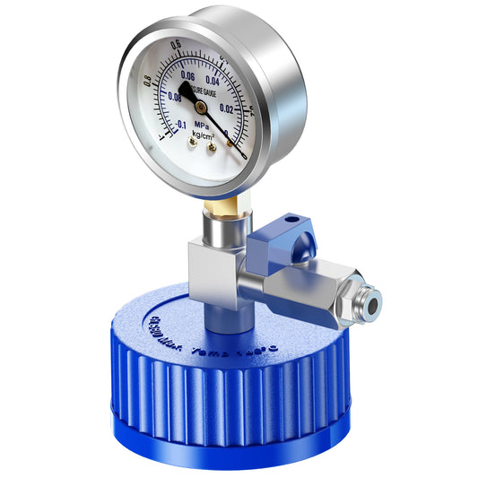 GL80 Screw Cap with Pressure Gauge, Quick Connect Air Hose Fitting and Adjustable Switch ,Blue Thread GL80 Bottle Cap for Monitor Pressure( -0.1-0MPa/-1-0KG)