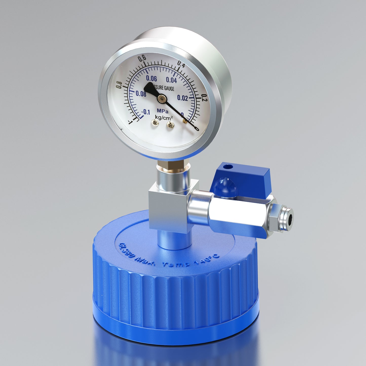 GL80 Screw Cap with Pressure Gauge, Quick Connect Air Hose Fitting and Adjustable Switch ,Blue Thread GL80 Bottle Cap for Monitor Pressure( -0.1-0MPa/-1-0KG)