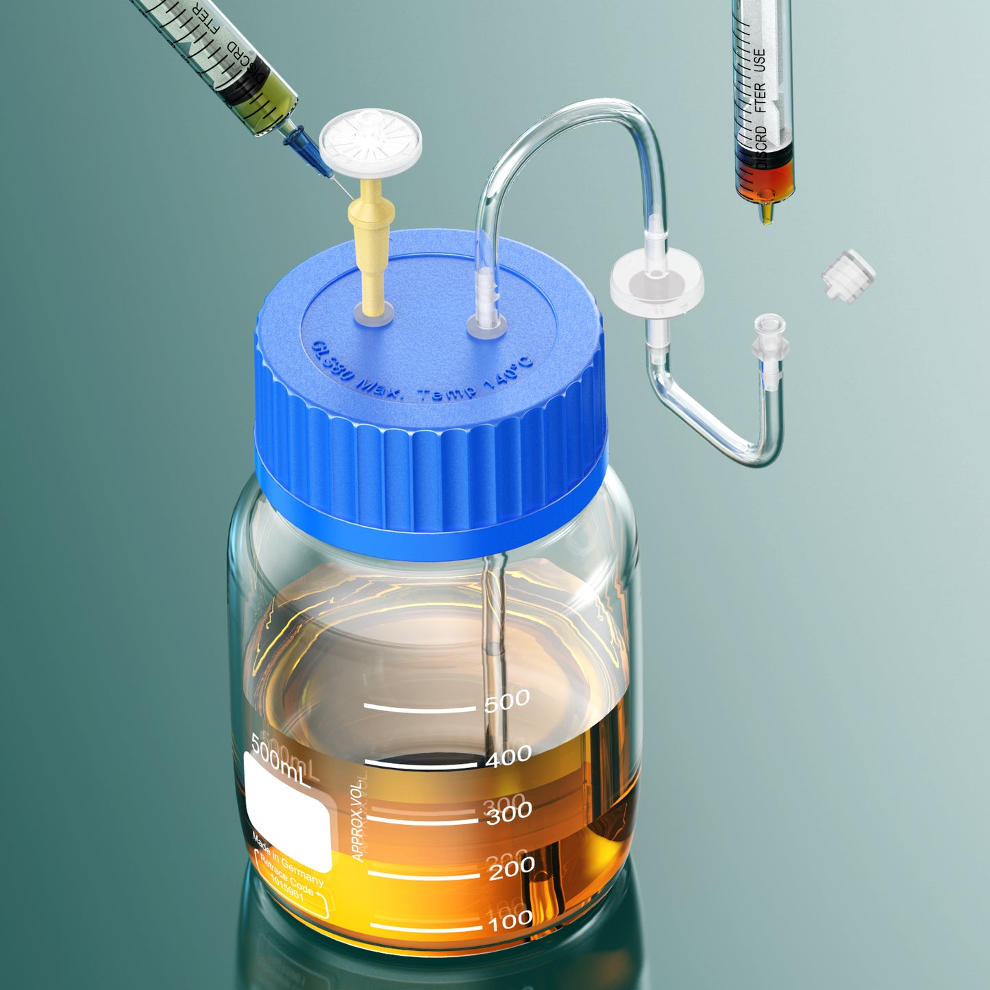 GL80 Liquid Media Extractor Cap,Safety Cap with Sterile filter and luer lock for Lab Media Bottles,1pcs