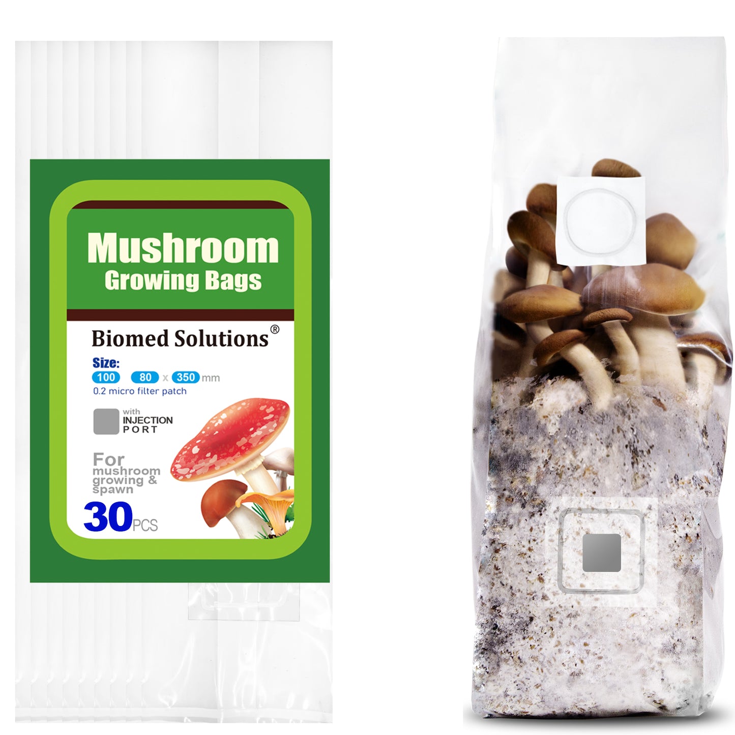 Mushroom Grow Bags with Injection Port and 0.2 Micron Gas Exchange Filter Patch, 6 Mil Polystyrene Grow Bag for Edible Mycelium Grain Cultivation