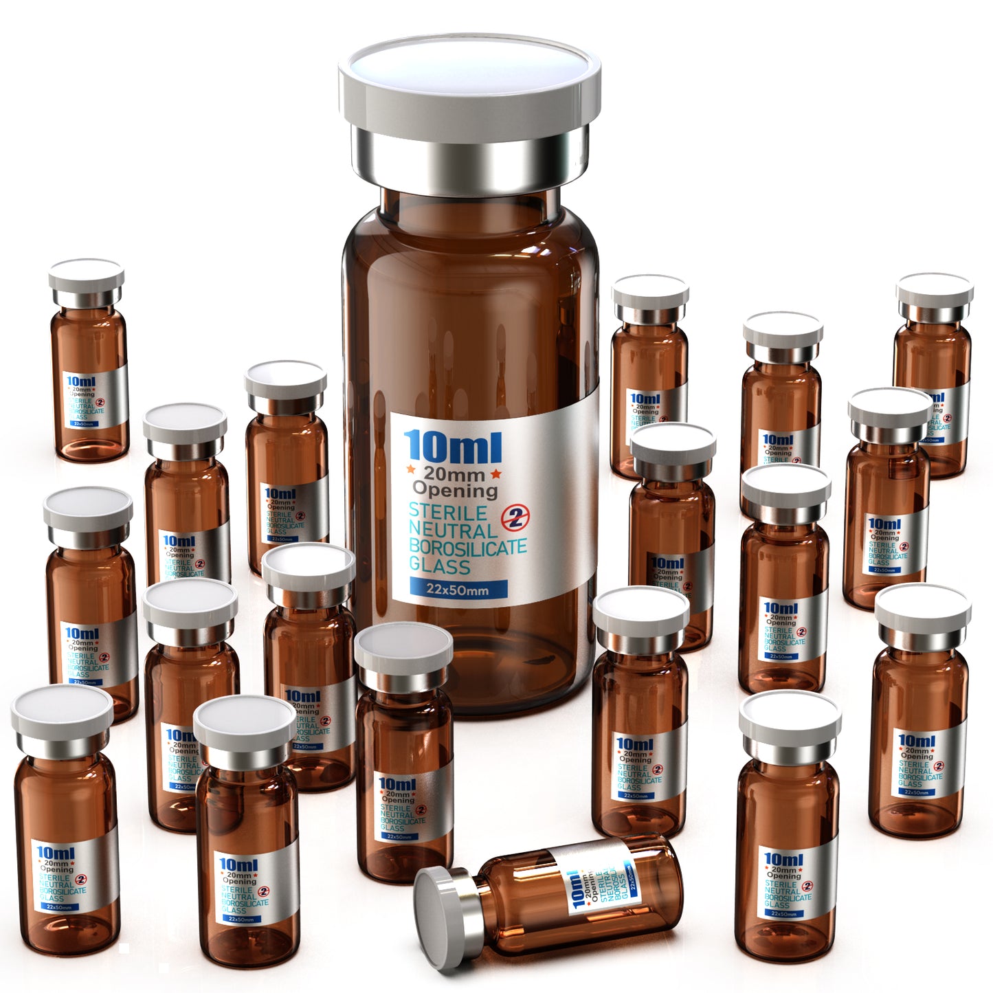 Sterile Glass Vials Sealed with Rubber Stopper and Burr-Free Aluminum Plastics Cap,Clear Borosilicate Glass Storage Vial,Individually Packaged 20pcs