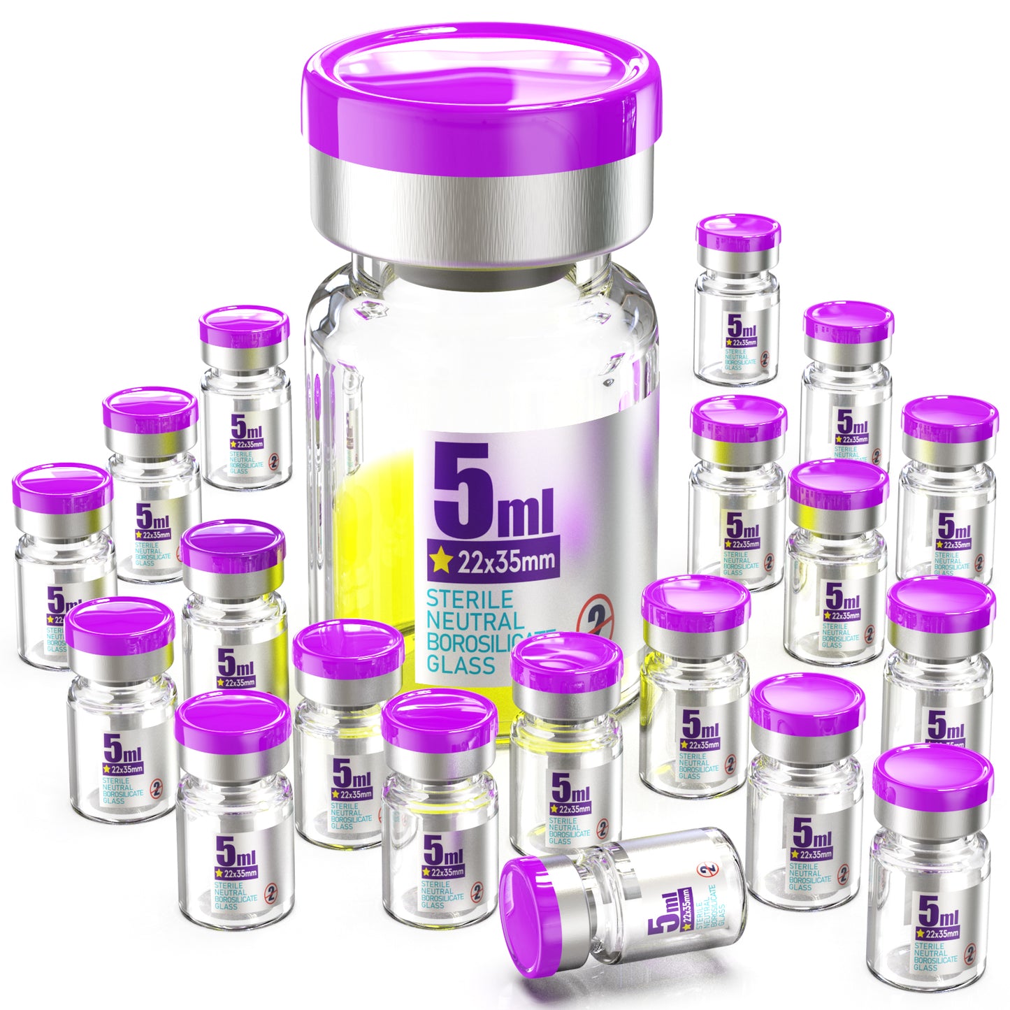 Sterile Glass Vials Sealed with Rubber Stopper and Burr-Free Aluminum Plastics Cap,Clear Borosilicate Glass Storage Vial,Individually Packaged 20pcs