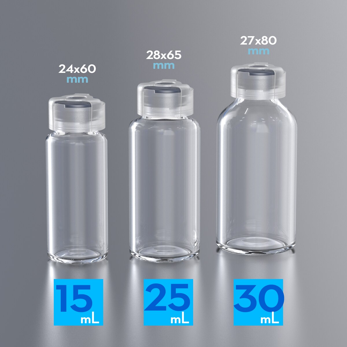 10pcs penicillin bottle glass bottle with rubber stopper and anti-sheft clasp 3ml, 5ml, 7ml,10ml, 15ml, 20ml,25ml,30ml jars