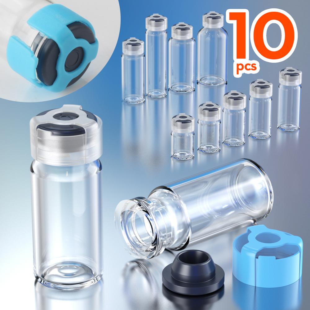 10pcs penicillin bottle glass bottle with rubber stopper and anti-sheft clasp 3ml, 5ml, 7ml,10ml, 15ml, 20ml,25ml,30ml jars