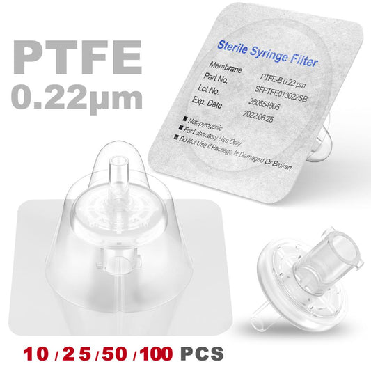 Sterile Syringe Filters,PTFE Membrane 0.22μm Pore Size,13mm Diameter,10/25/50/100 Pcs Individually Packed by Ks-Tek