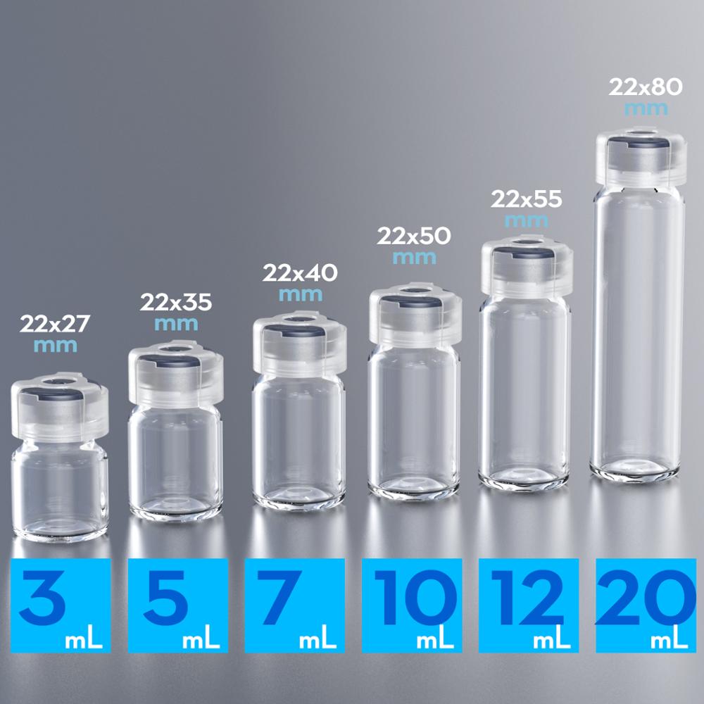 10pcs penicillin bottle glass bottle with rubber stopper and anti-sheft clasp 3ml, 5ml, 7ml,10ml, 15ml, 20ml,25ml,30ml jars