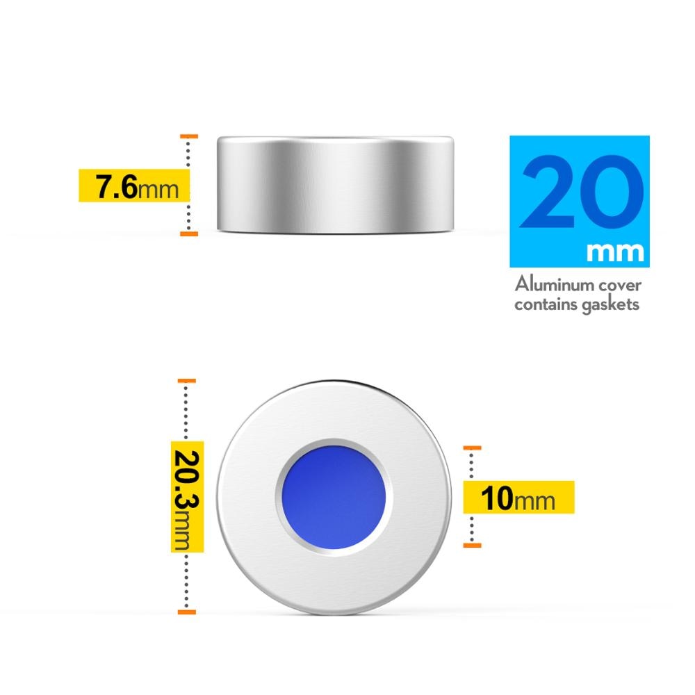 20mm*3mm Aluminum cap with White PTFE/ Blue Silicone septa for 22mm bottleneck sample bottle Jaw Chromatography vial