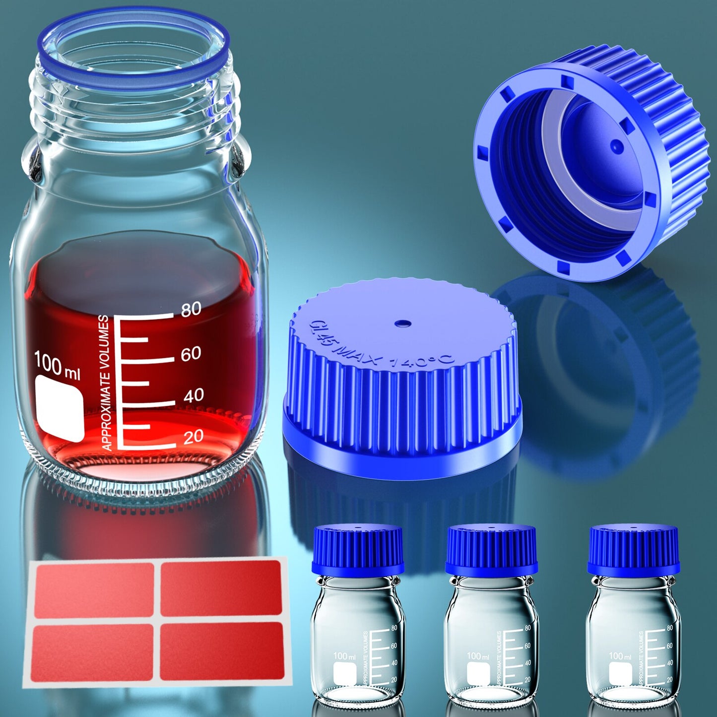 GL45 GL32 GL25 Round Media Storage Bottles Storage Glass Bottle with Blue Screw Cap 25ml 50ml 100ml 250ml 500ml 1000ml by ks-tek