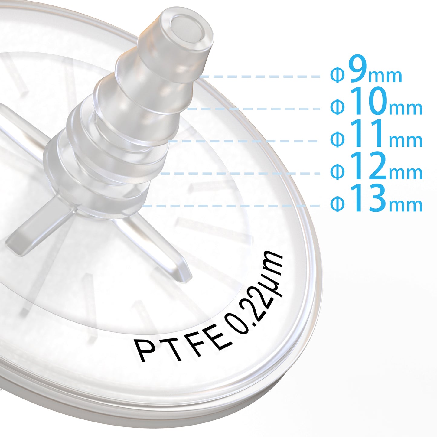 Air Venting Filter Sterile PTFE Hydrophobic Filter Disc 50mm 0.22μm with 9mm-13mm Stepped Hose and Barb Female Luer for Air Filtration, Individually Packed